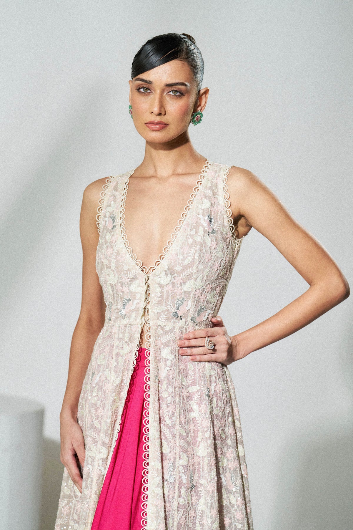 Ivory Embroidered Cape Set
