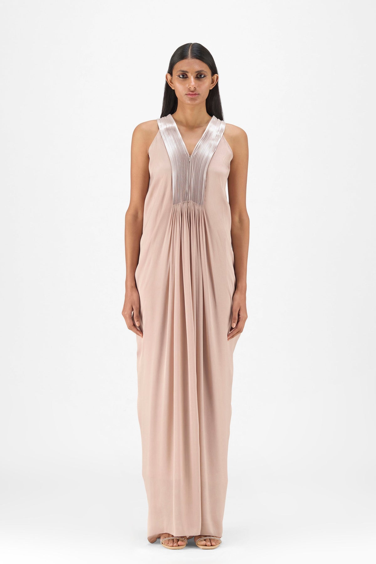 Pleated Fluid Gown in Skin