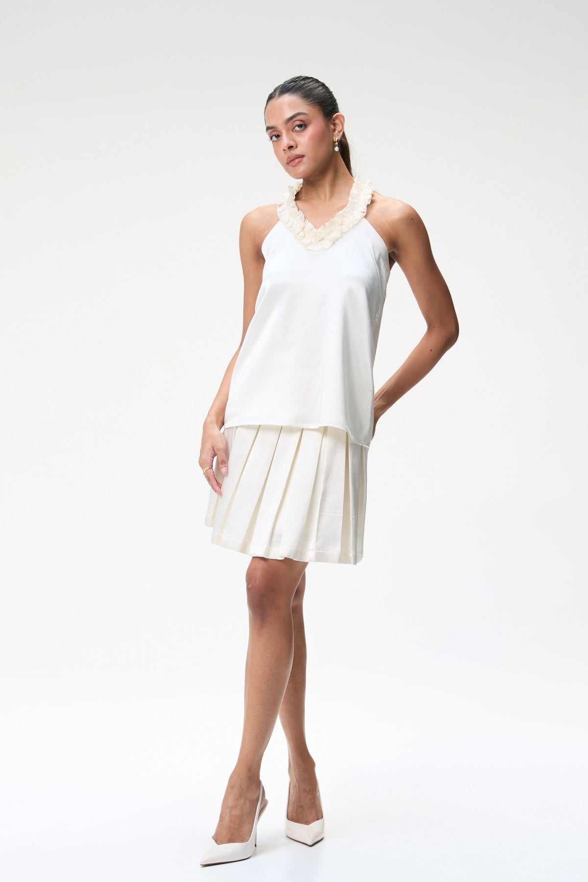 Ruffle Ivory Halter Neck Top