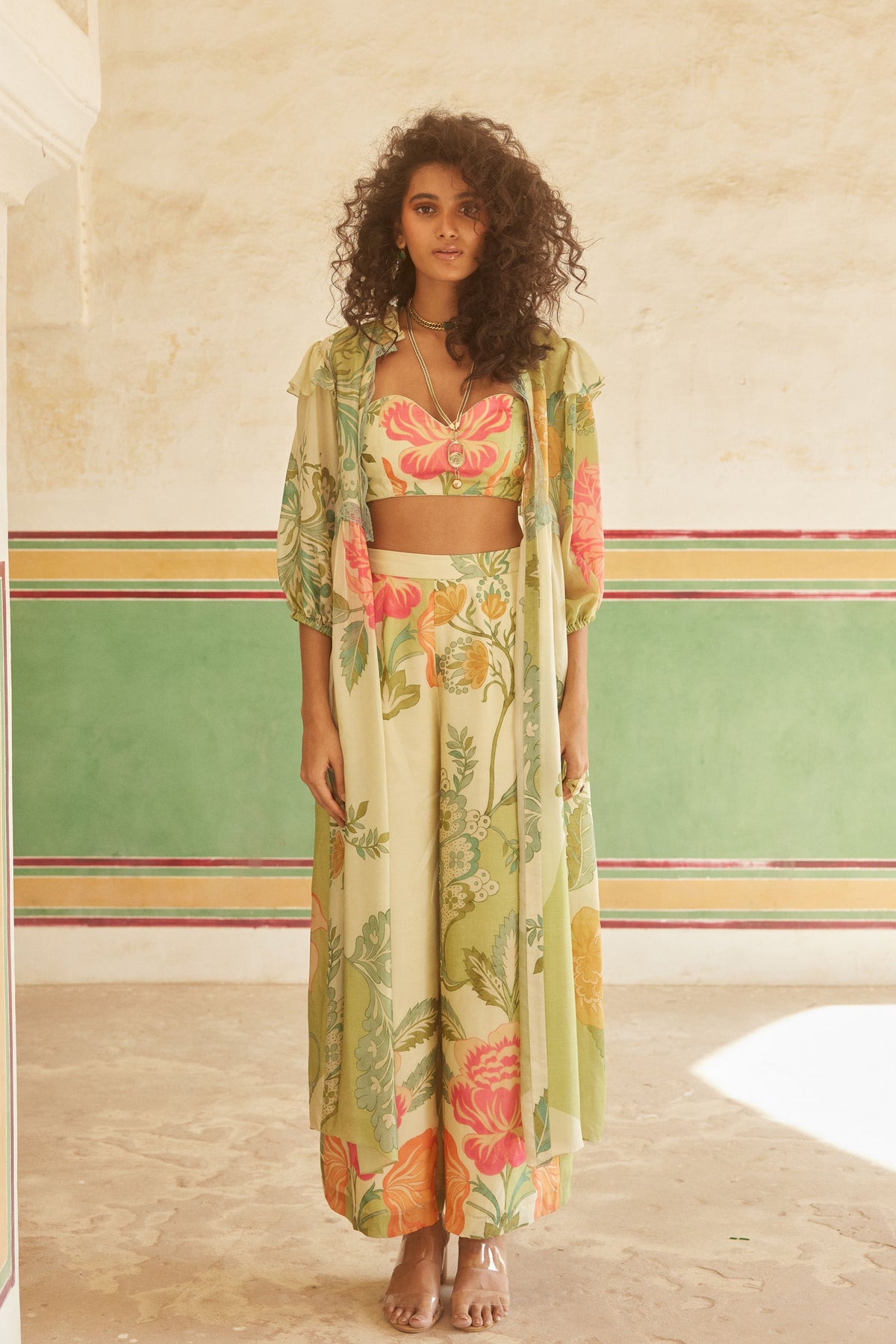 Printed Pastel Green Jacket Set
