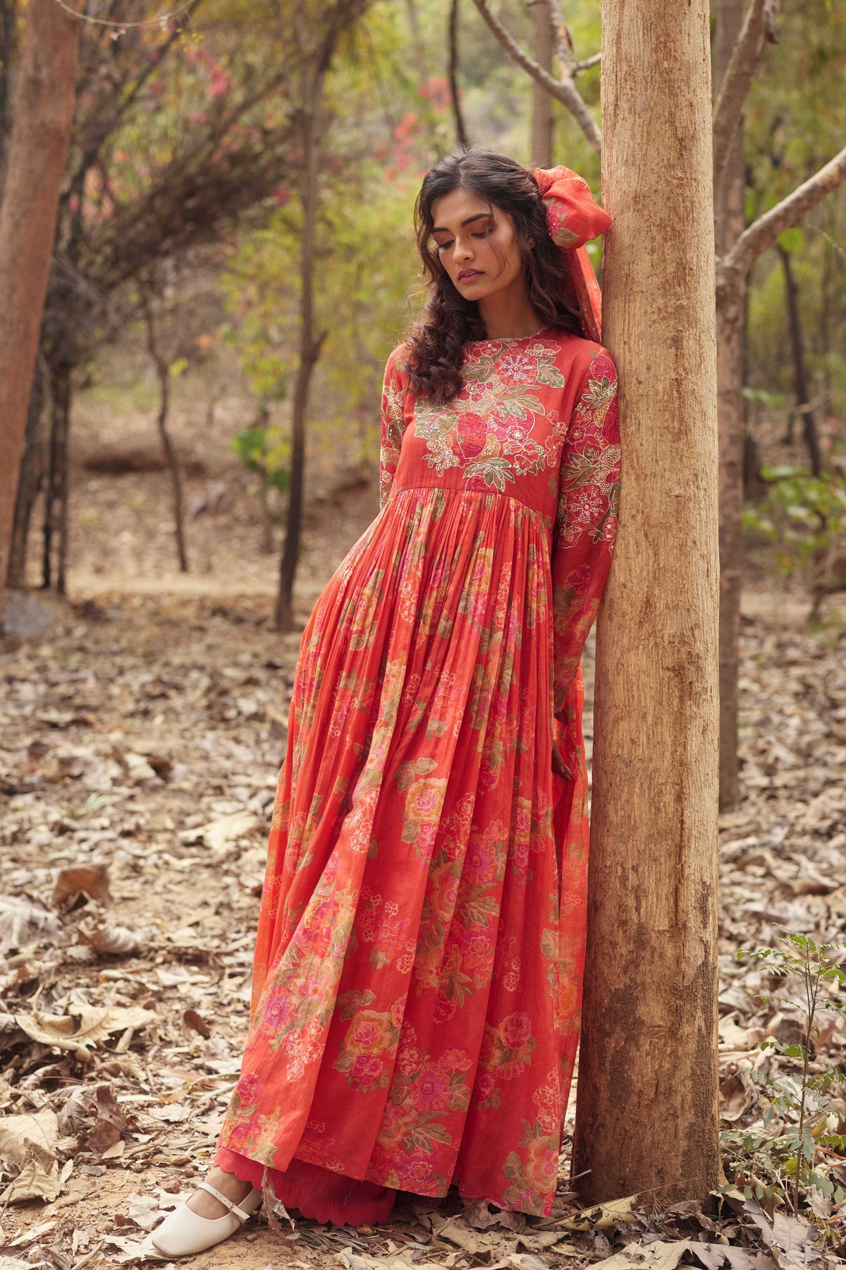 Red Orange Anarkali Set