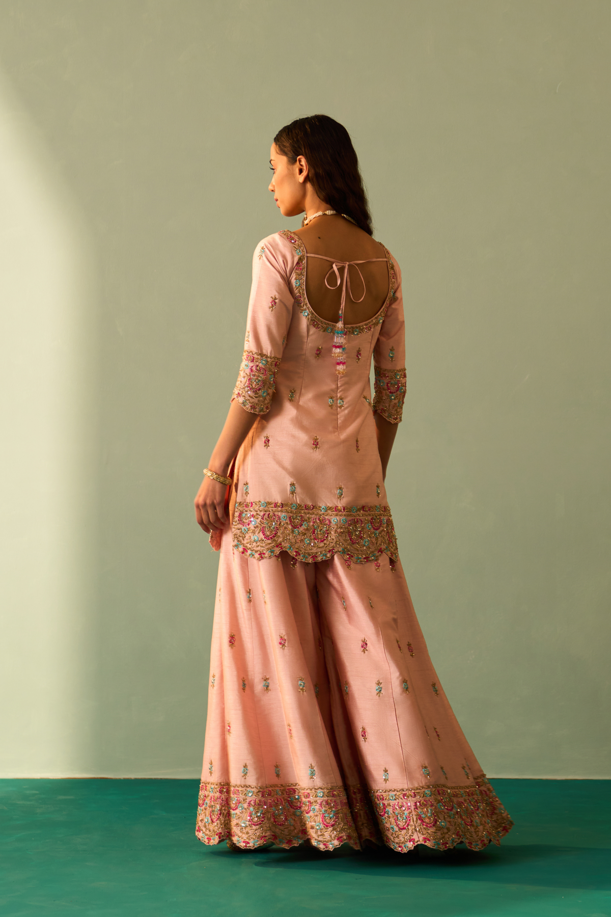 Pink Raw Silk Sharara Set