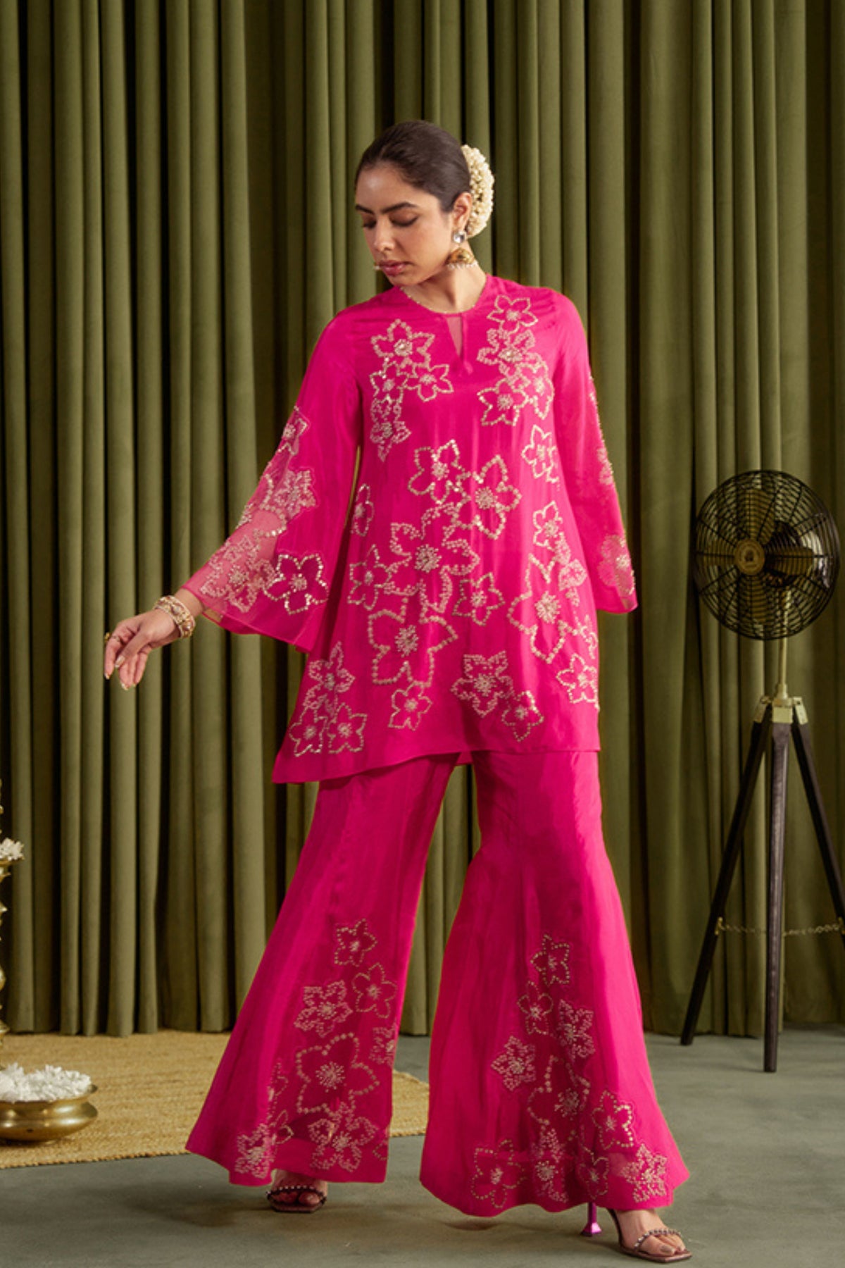 Hot Pink Embroidered Sharara Set