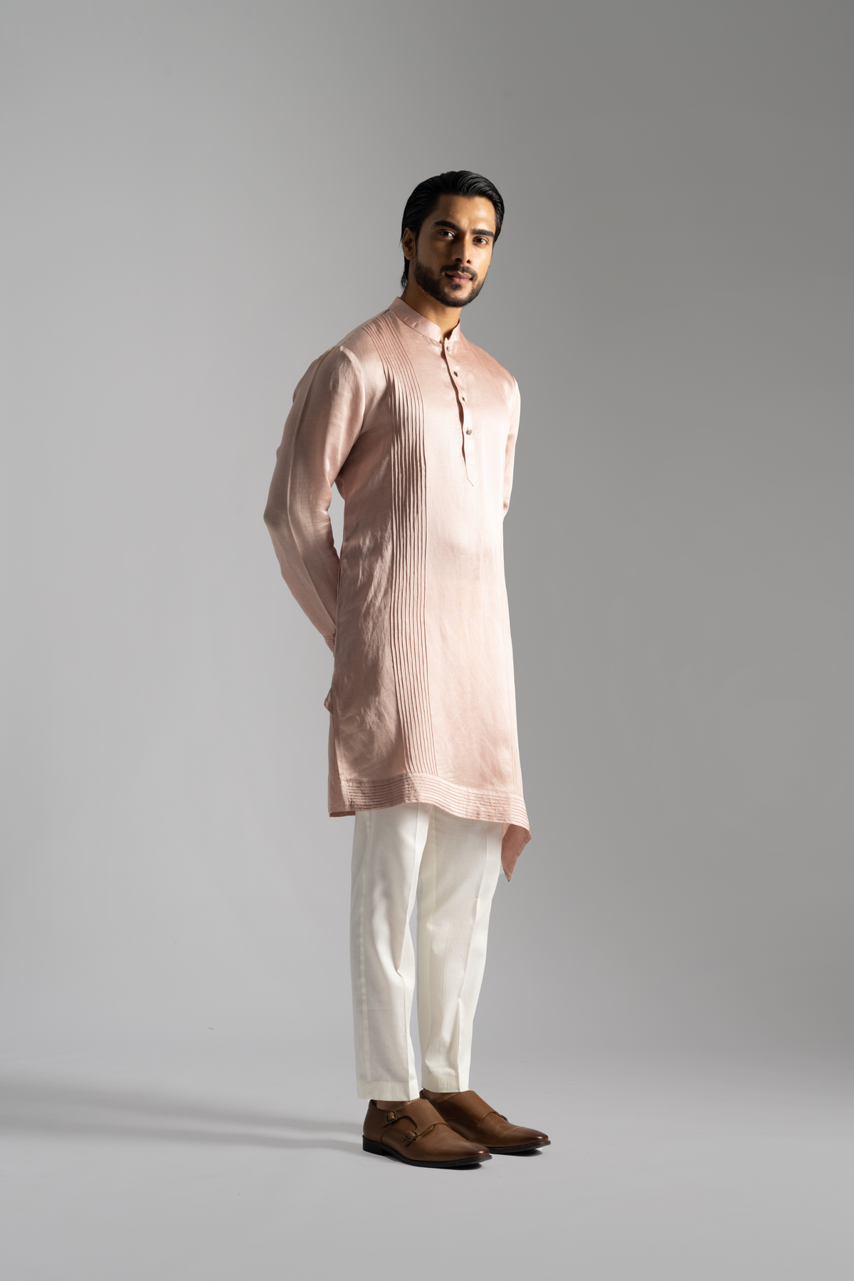 Pink Linen Satin Kurta Set