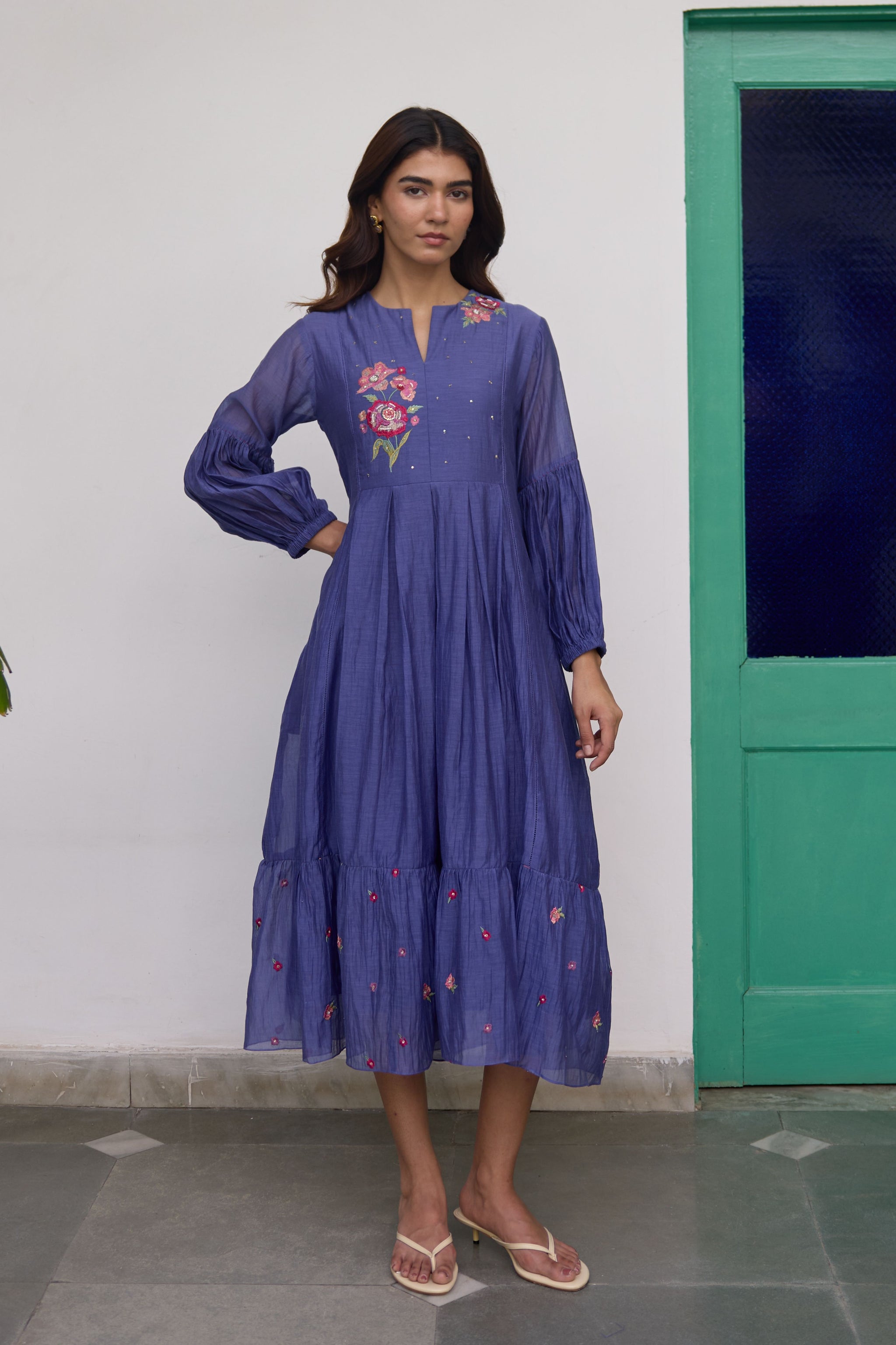 Beige by Kriti Goel - Blue Rosette Dress - Elahe
