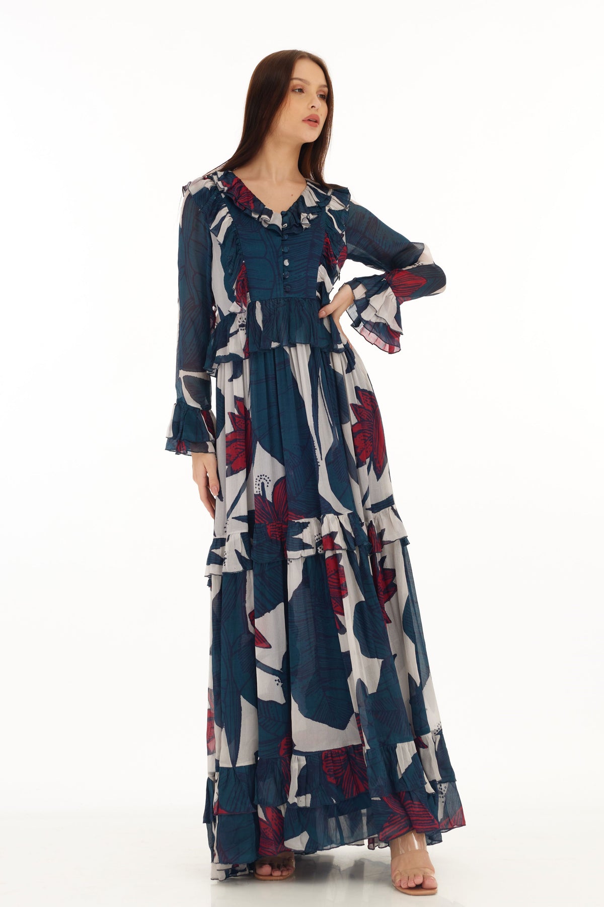 Blue and White Long Dress