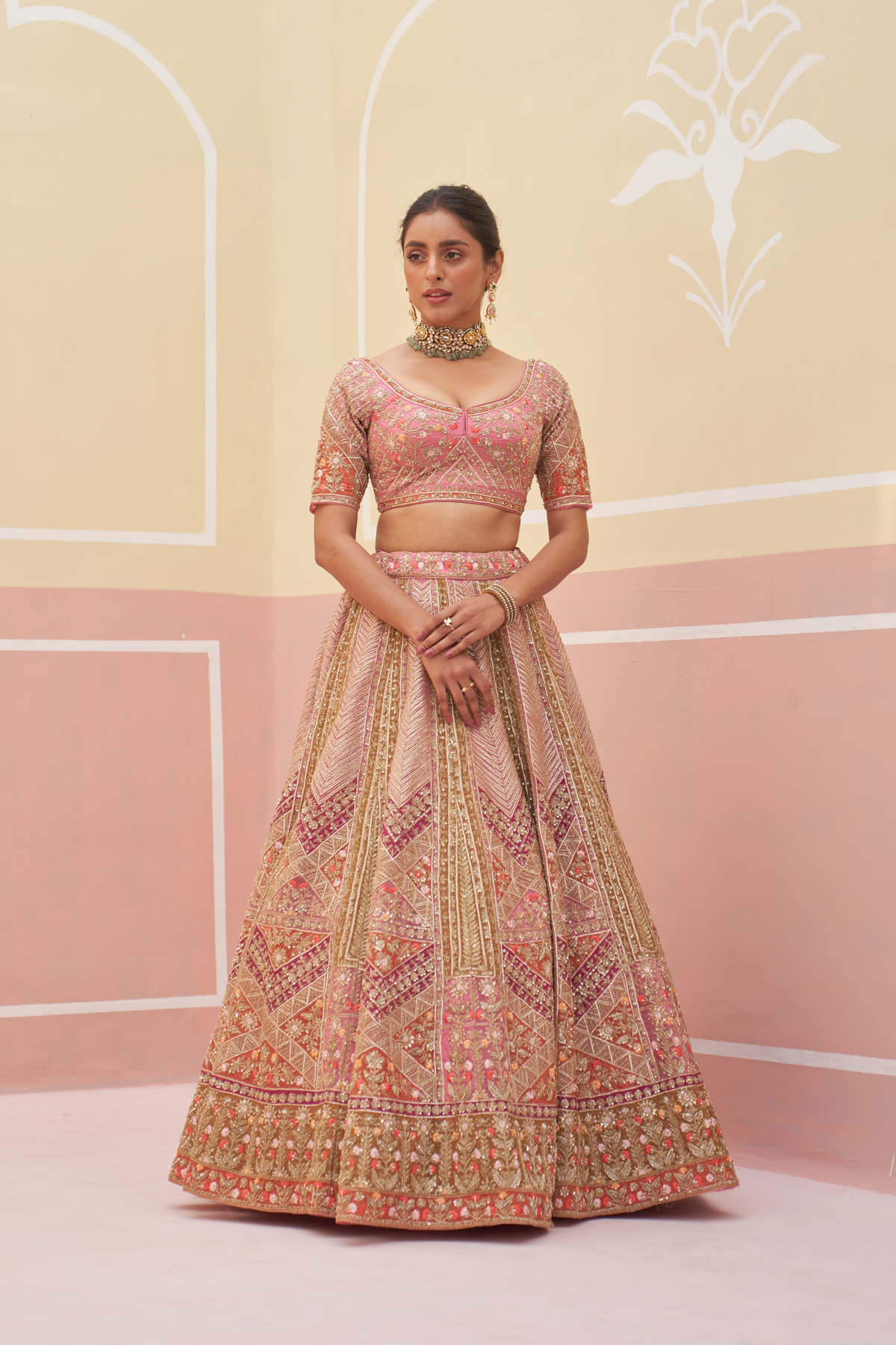 Pink Organza Lehenga Set