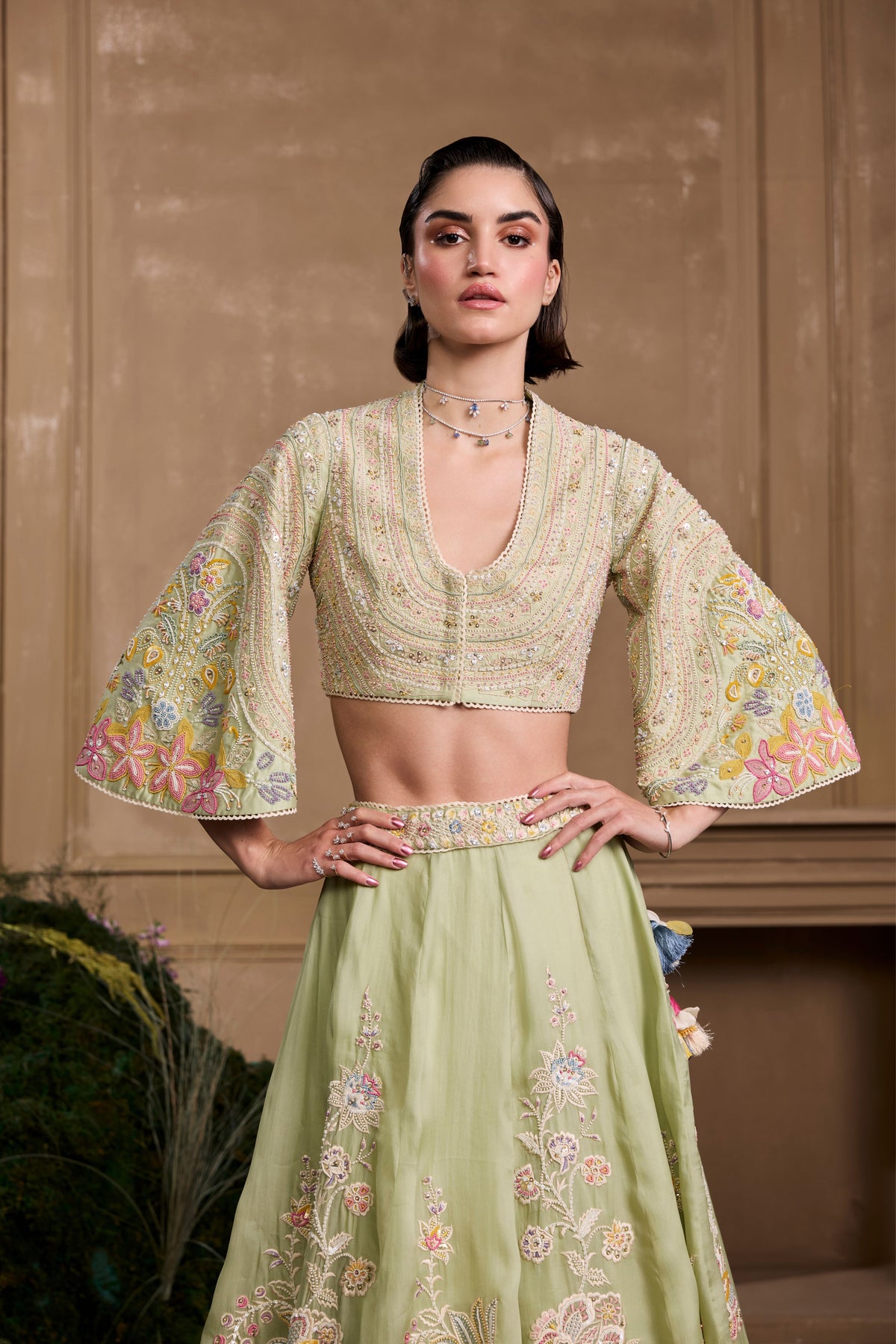 Mint Green Embroidered Bolero Jacket