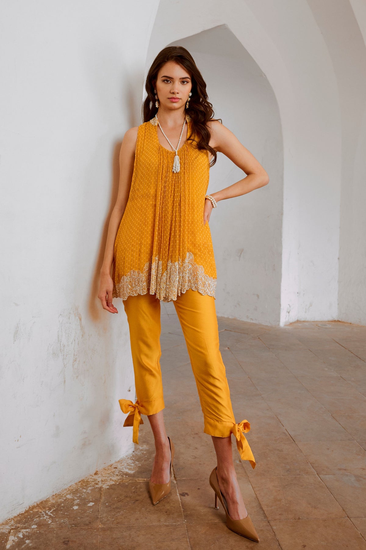 Marigold Rose Cutdana Tunic Set
