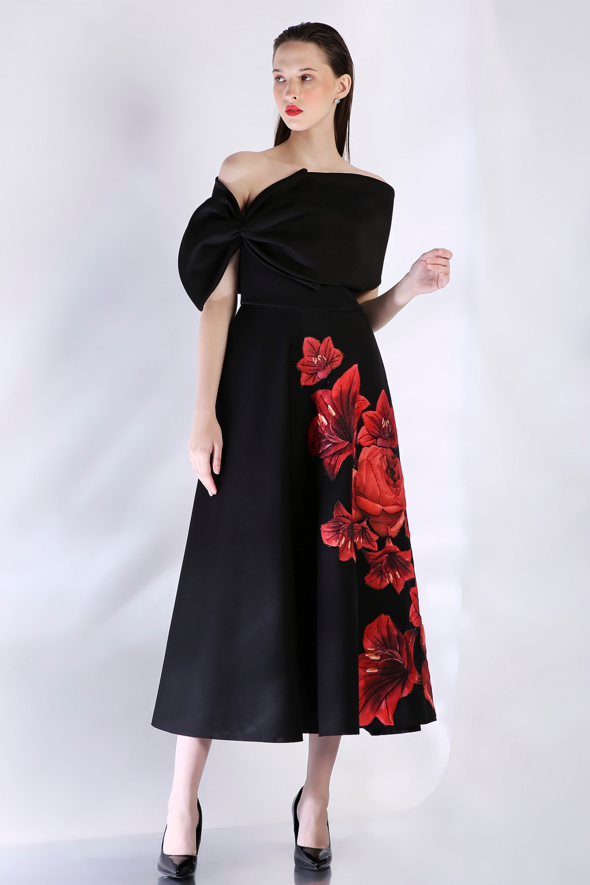 Red Floral Embroidery Dress