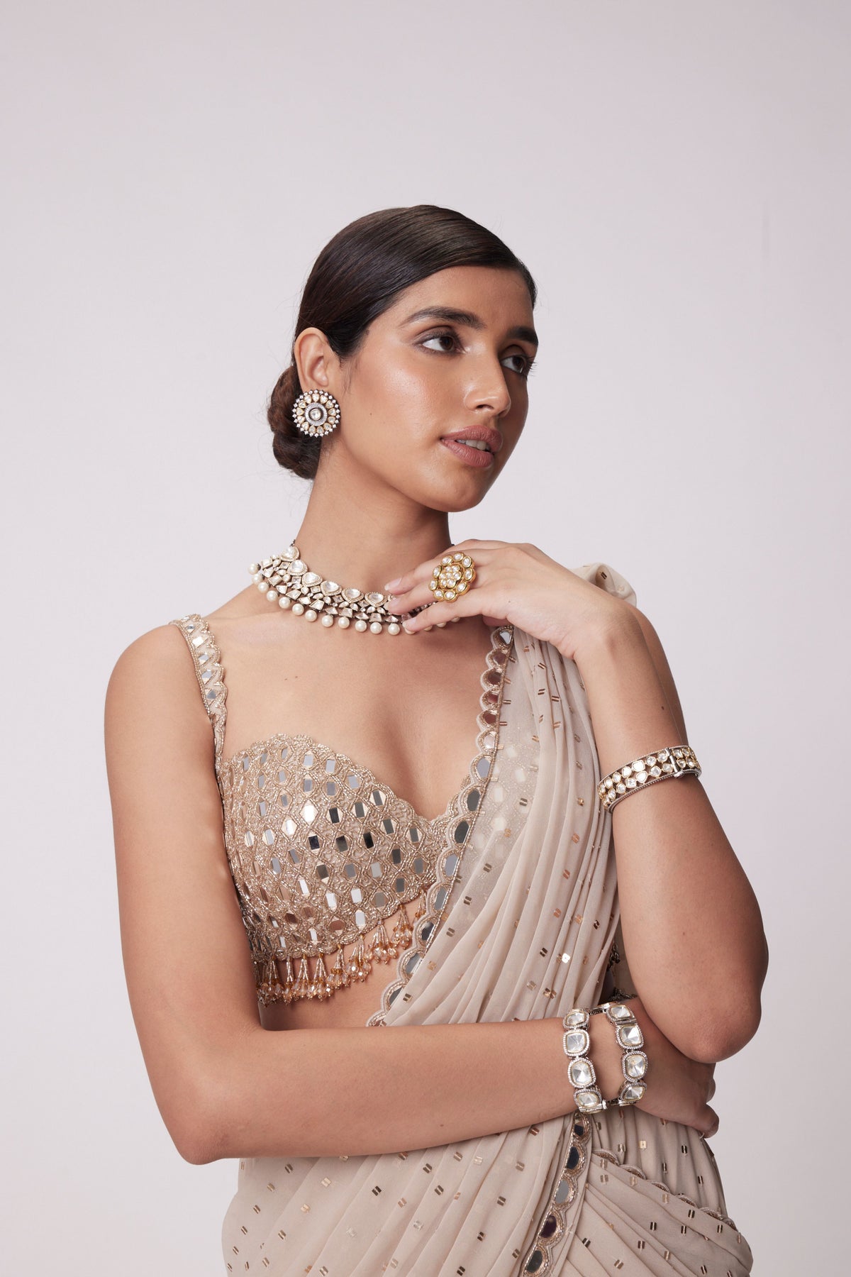 Light Beige Saree Set