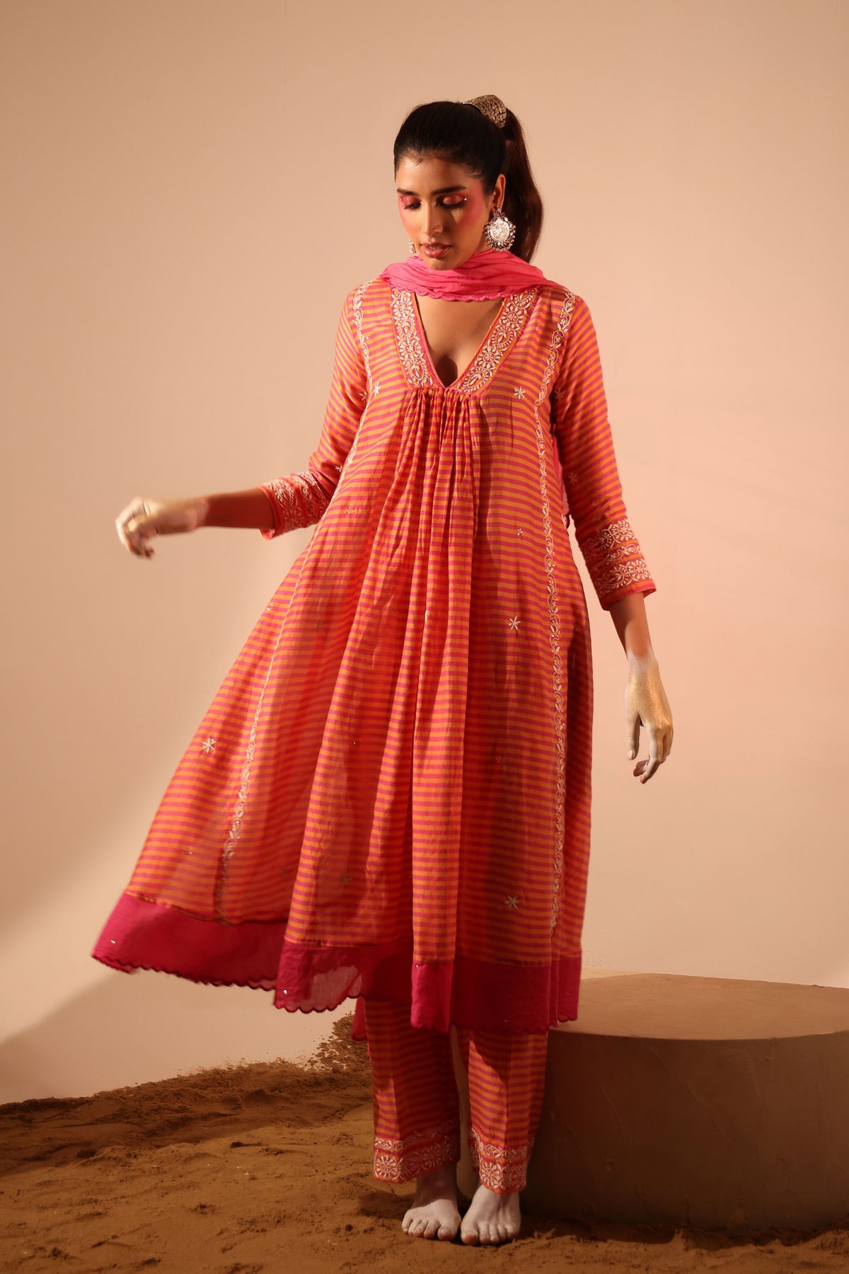 Pink Chanderi Kurta Set
