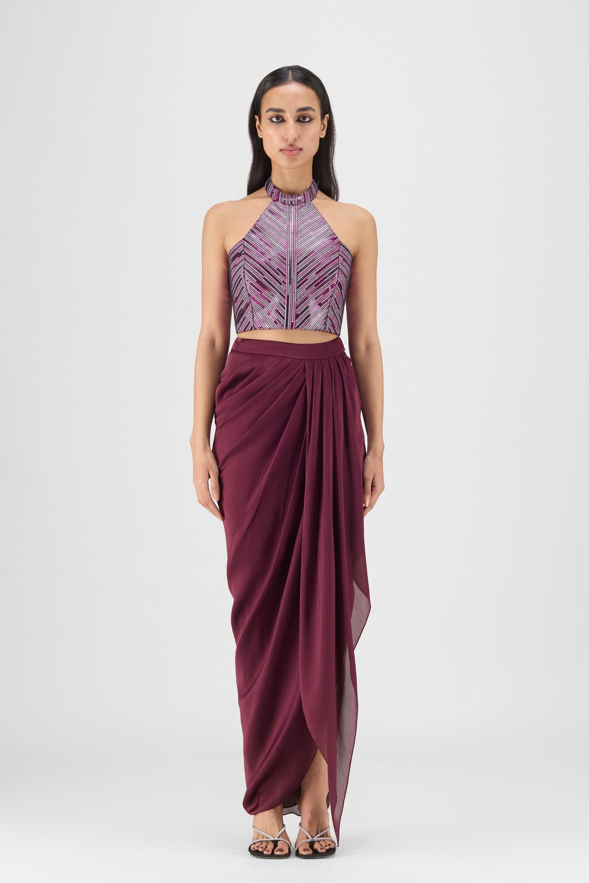 Woven Bustier And Skirt In Plum