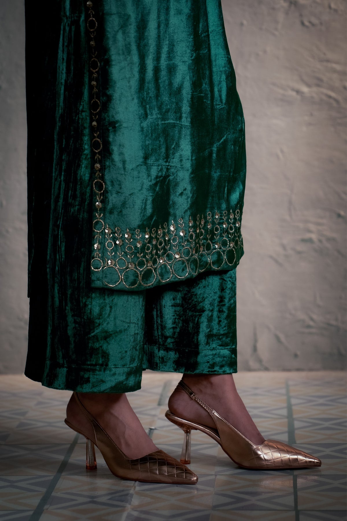 Velvet Green Kurta Set