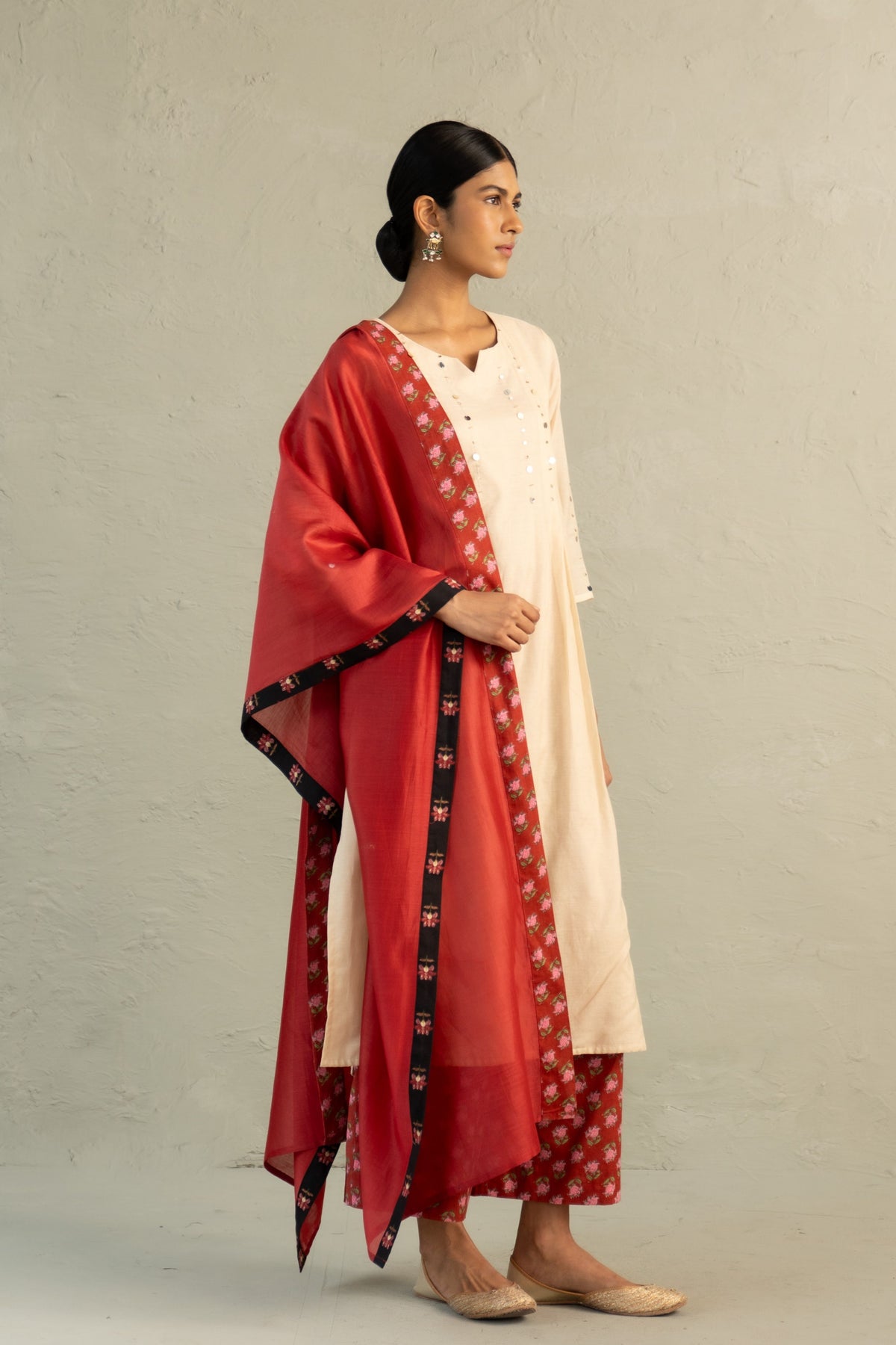 Beige Pleated Kurta Set