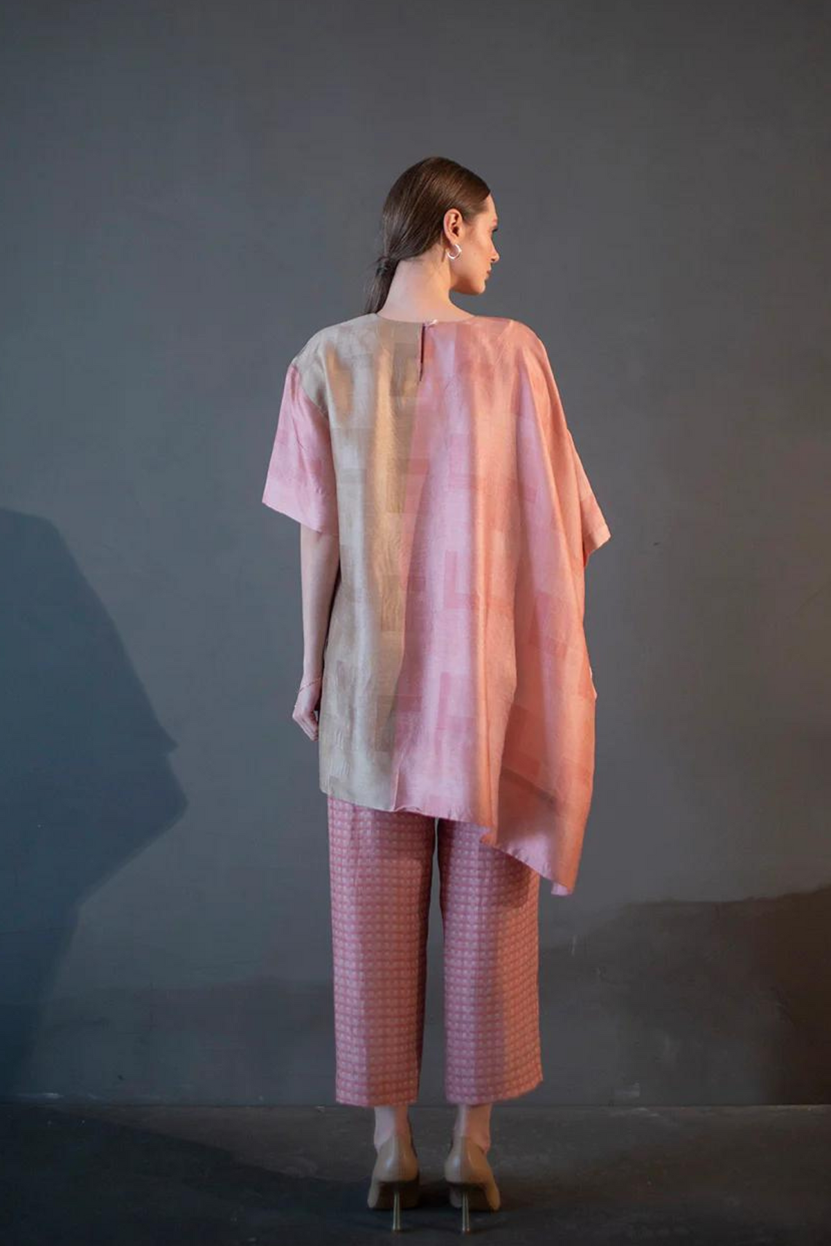 Peach &amp; Blue One Side Kaftan Sleeve Set