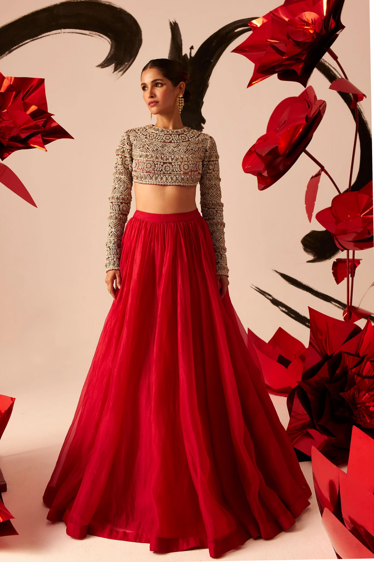 Retro Red  Floral Lehenga Set