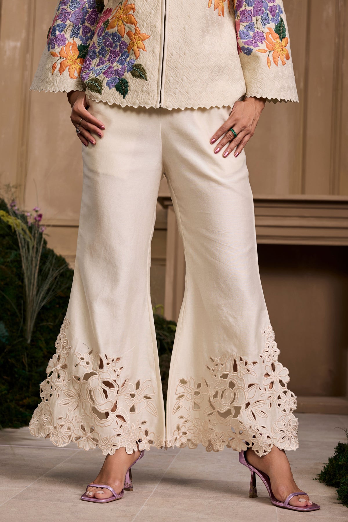 Ivory Floral Bell Bottom Pant