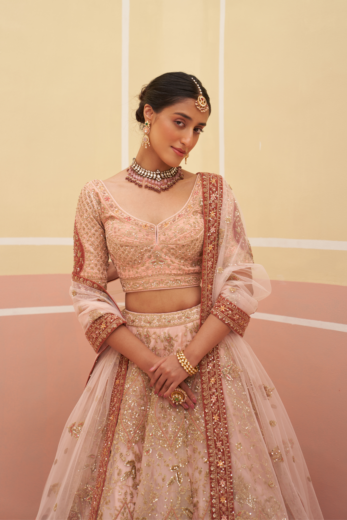 Peach Organza Lehenga Set