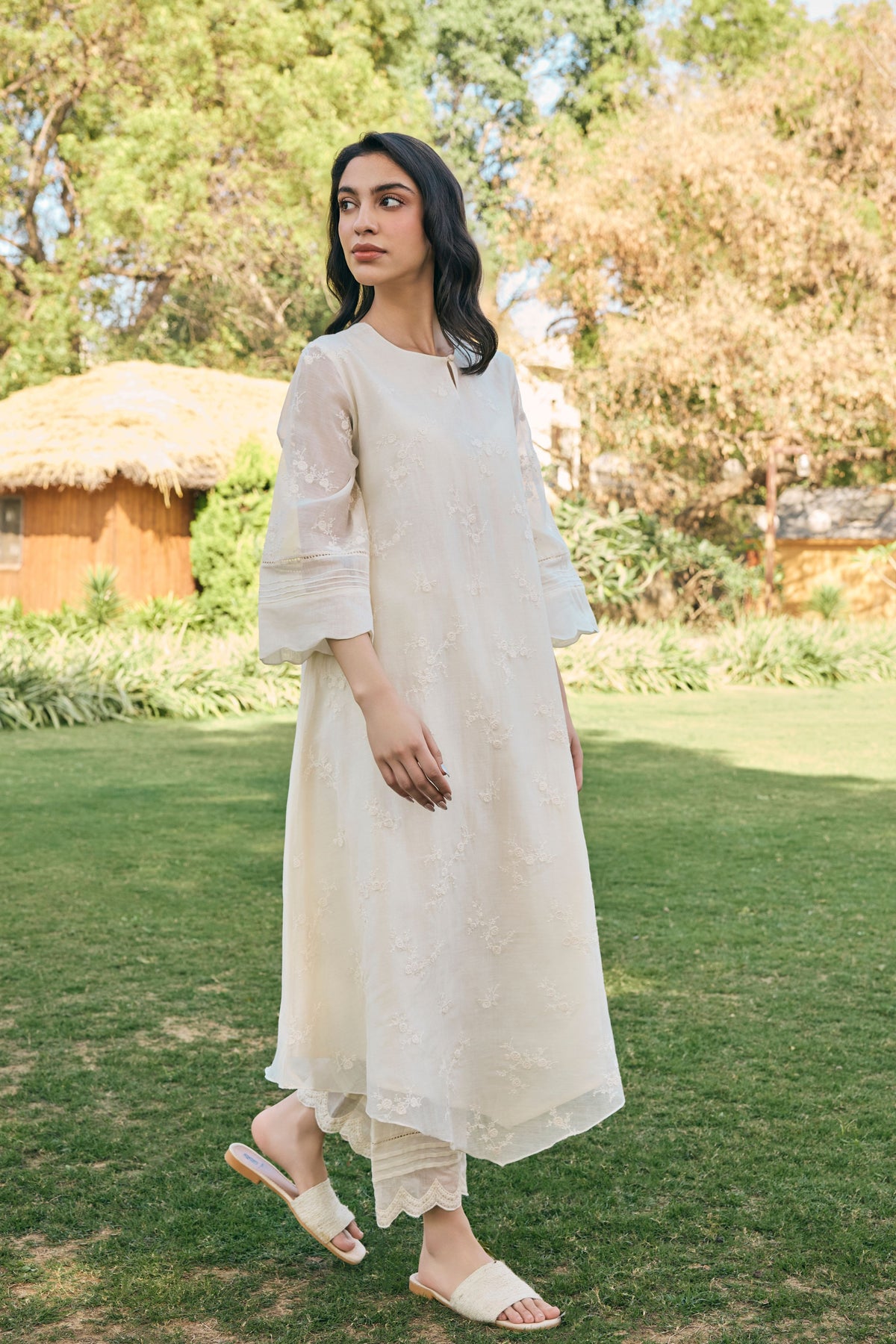 Ecru Embroidered Kurta