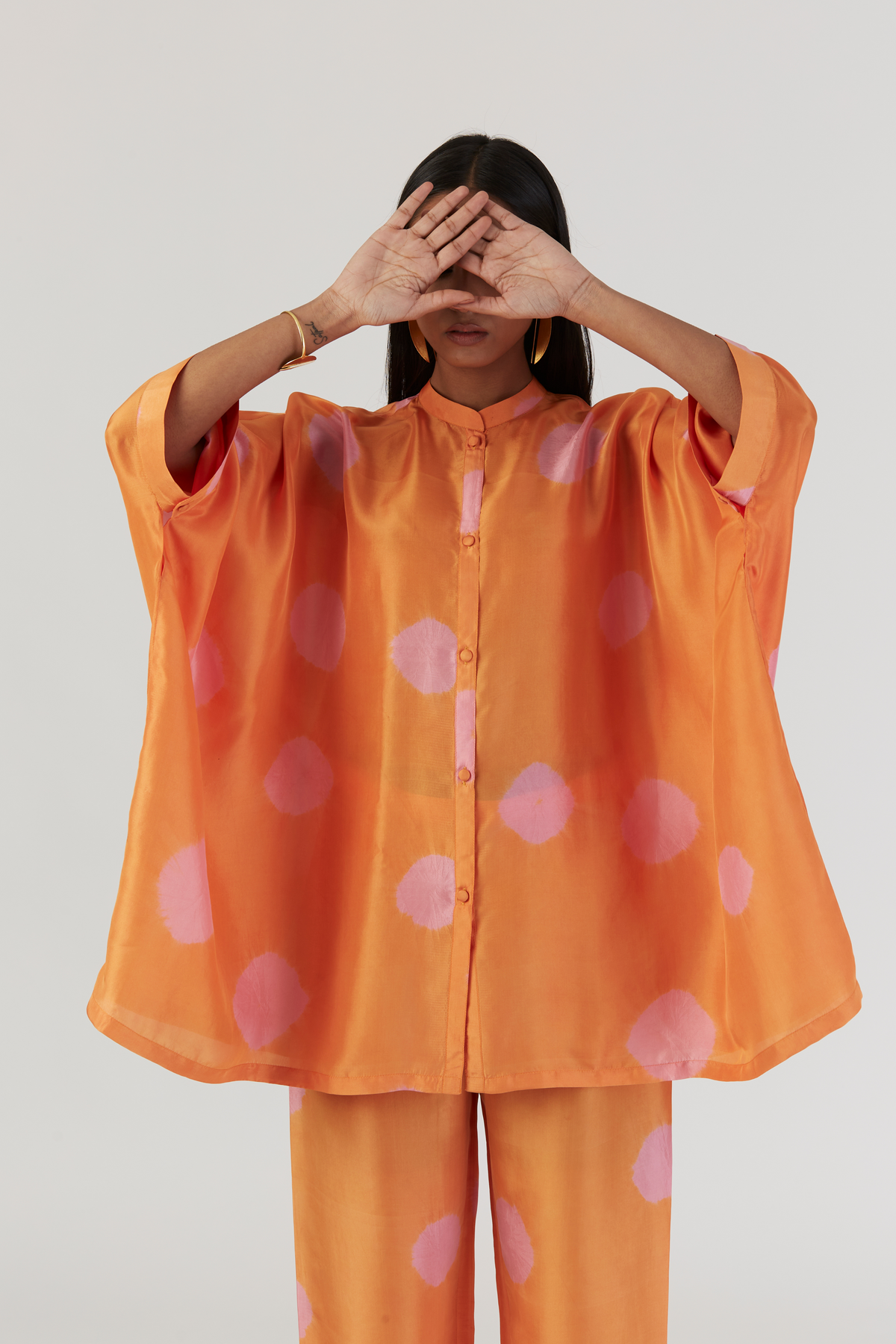 Orange Tie-Dye Silk Kaftan Set