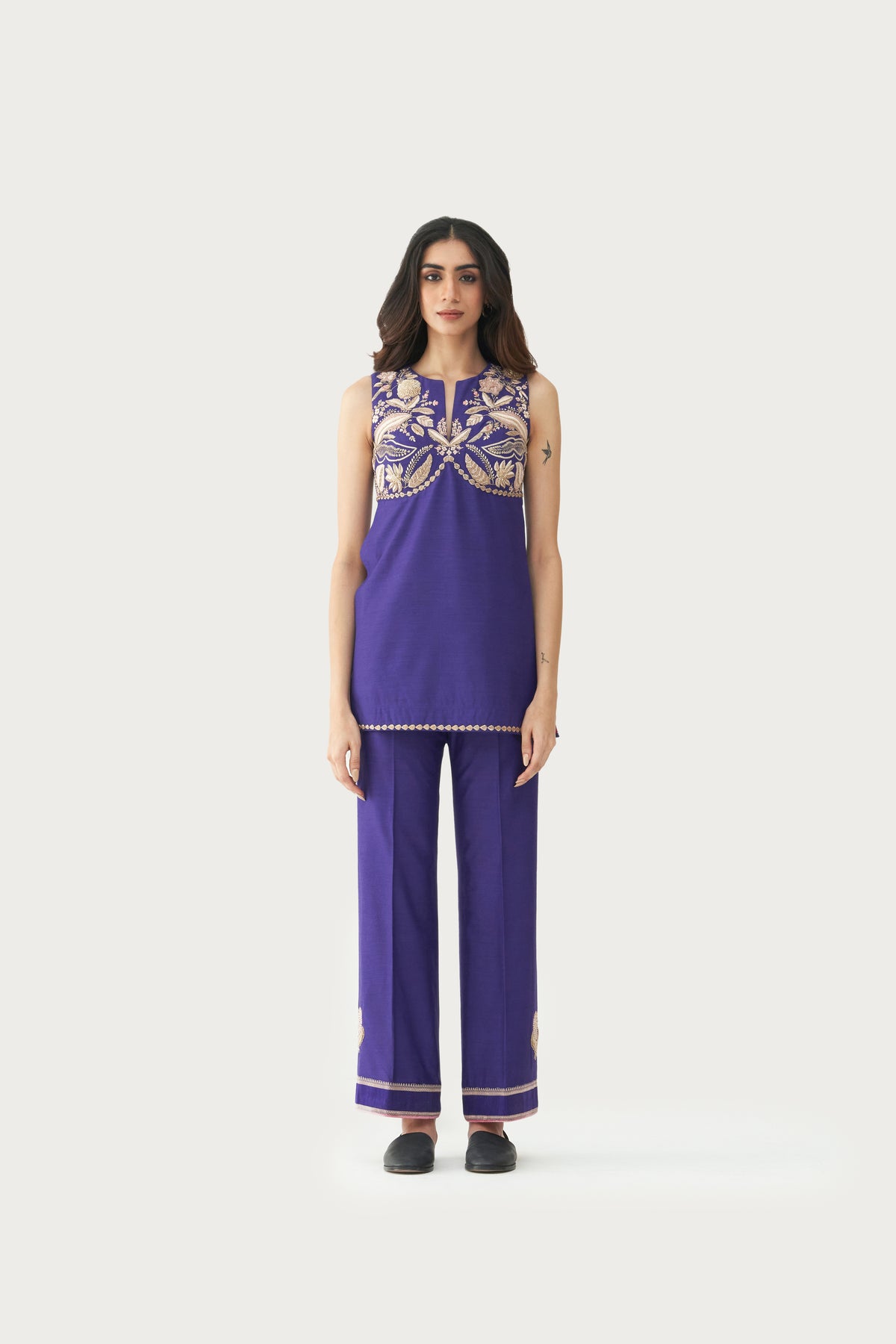 Embroidered jamun kurta pant set