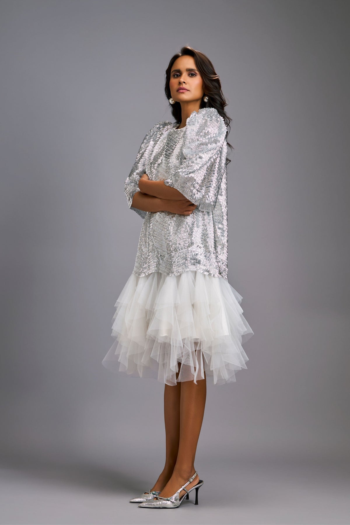 Shimmer Textured Silver Body Dress