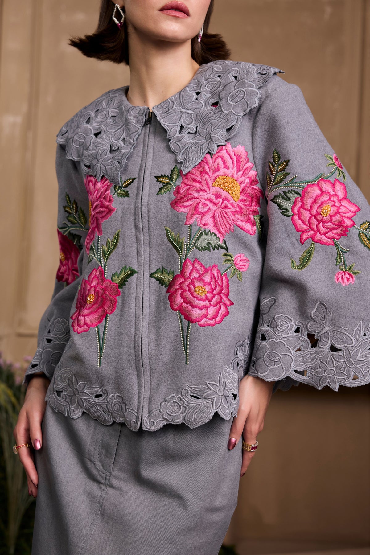 Grey Rose Threadwork Short Jacket