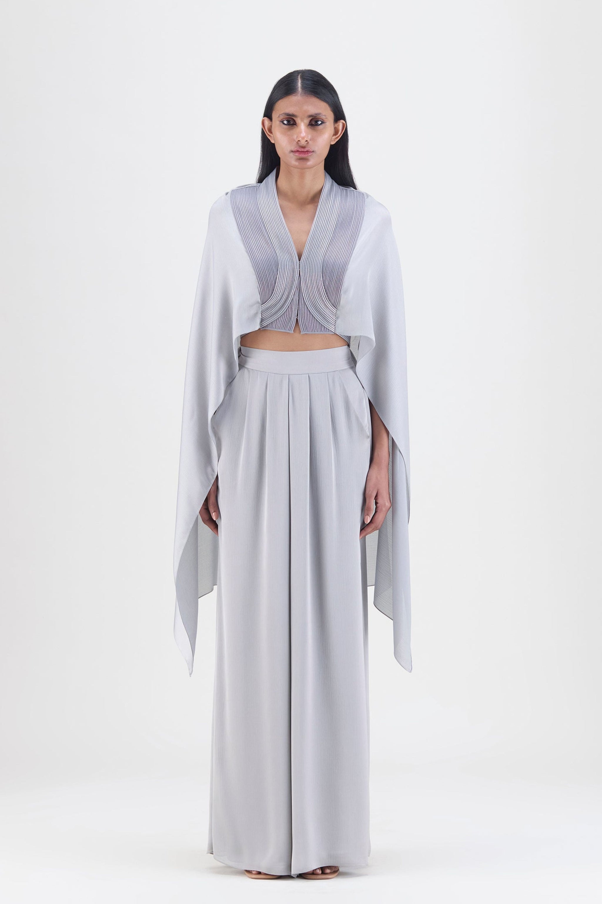 Structured Cape Amit Aggarwal - Metallic Steel Structured Cape Set - Elahe