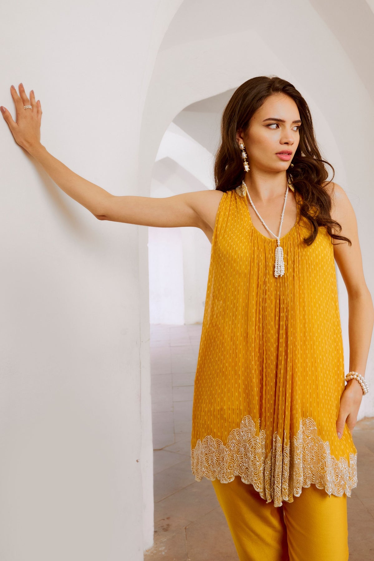 Marigold Rose Cutdana Tunic Set