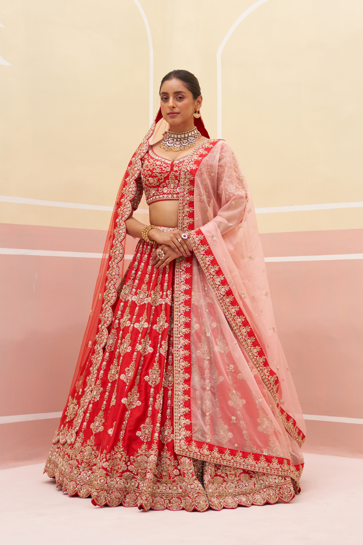 Red Raw Silk Lehenga Set