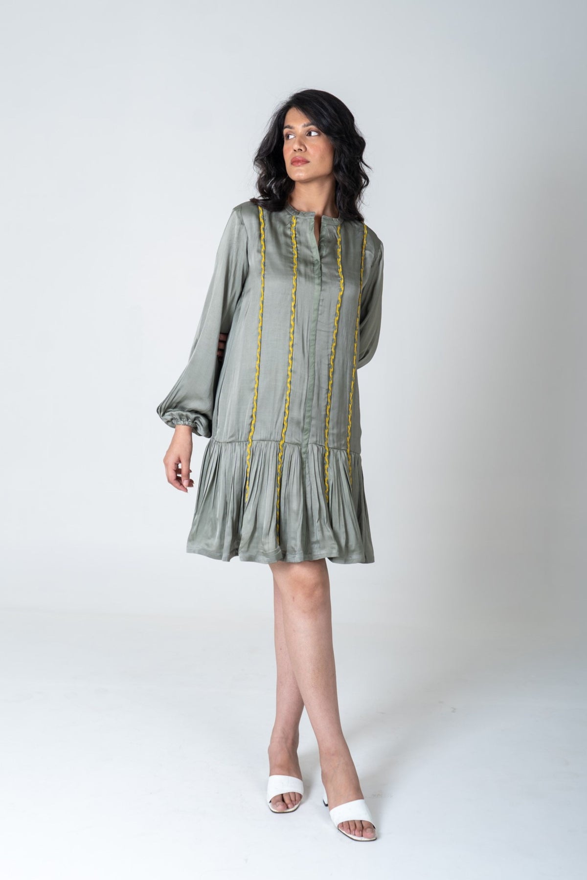 Green-yellow Short Gather Dress