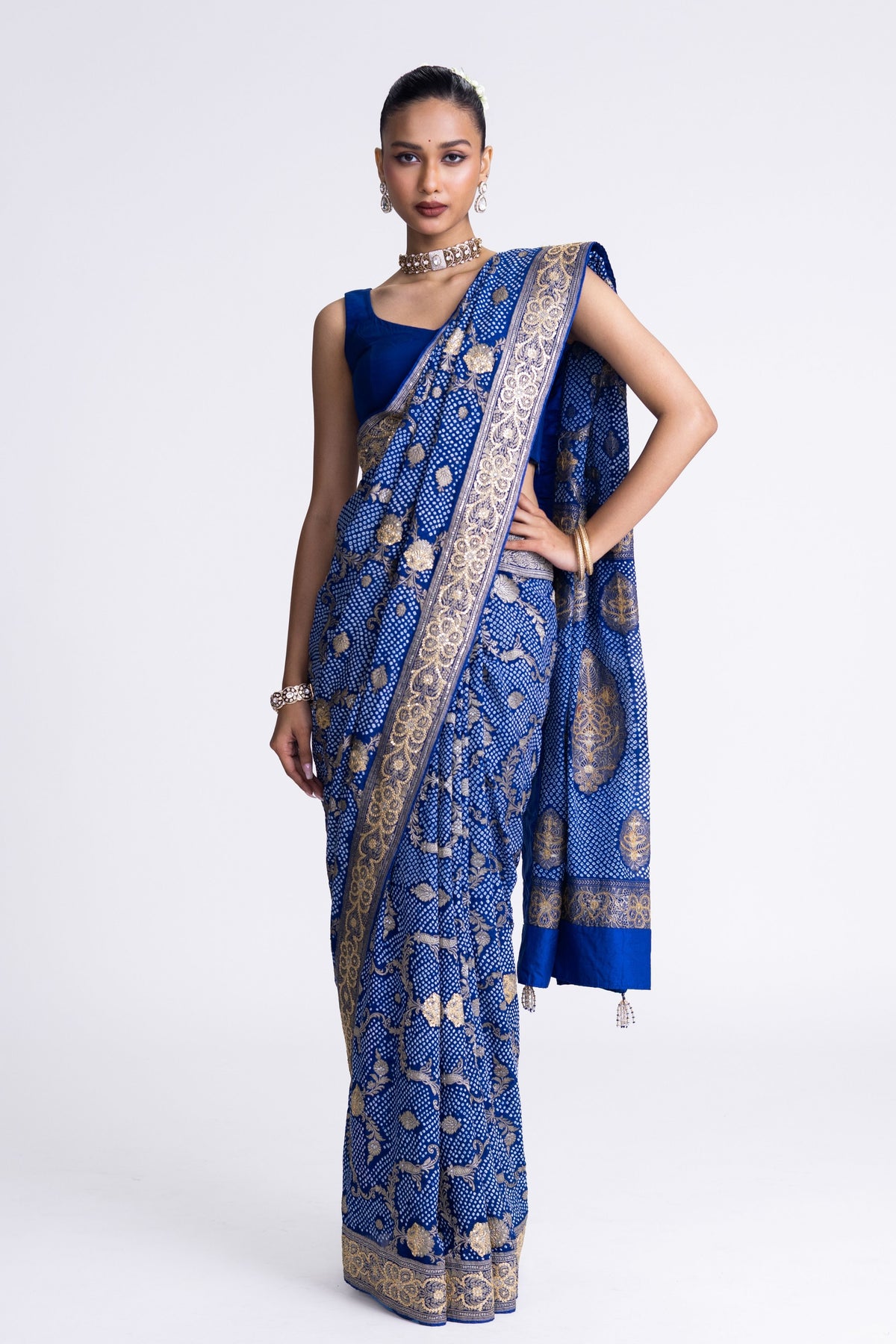 Blue Banarasi Bandhani Saree