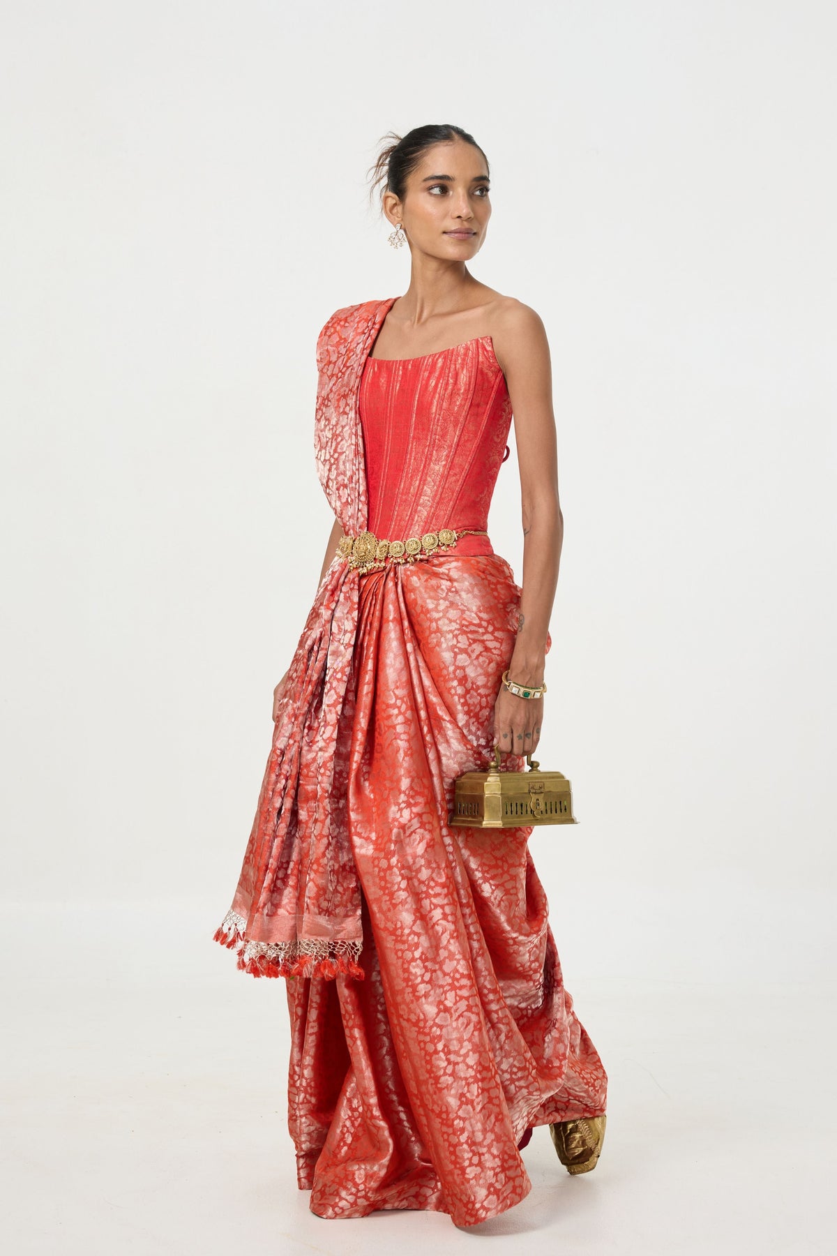 Rust Orange Tissue Saree