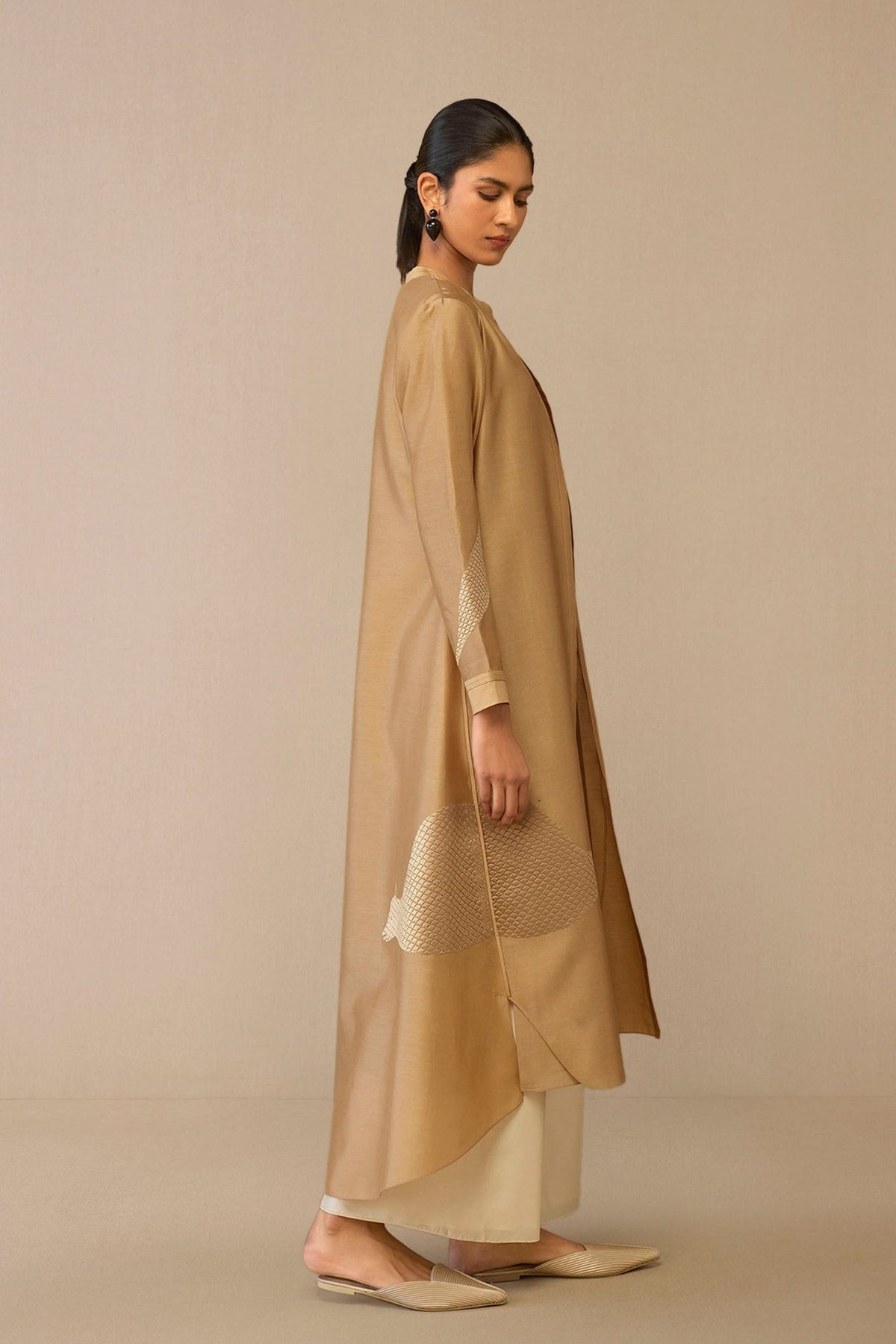 Golden Beige Dilzan Jacket Set