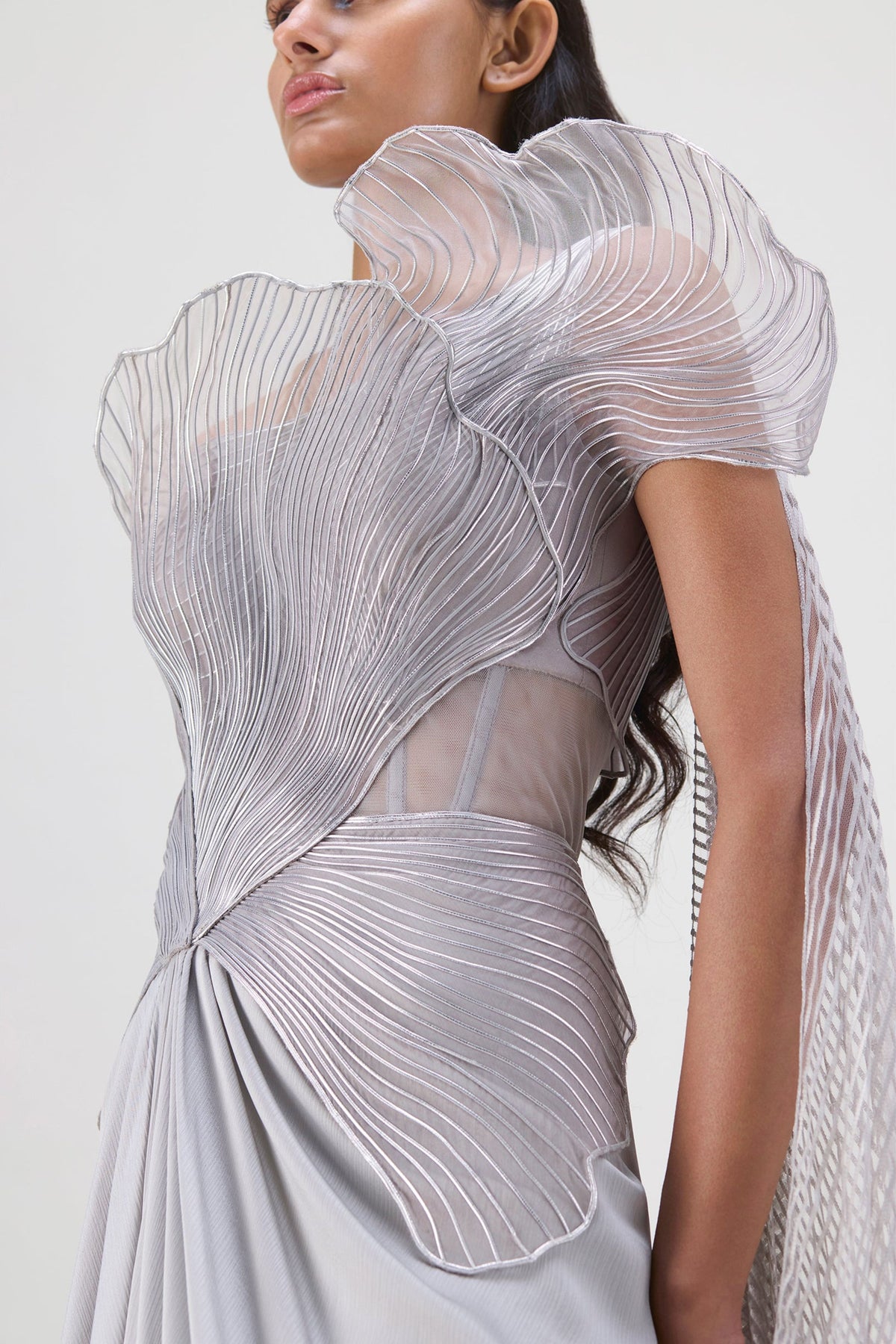 Steel Corded Coral Saree
