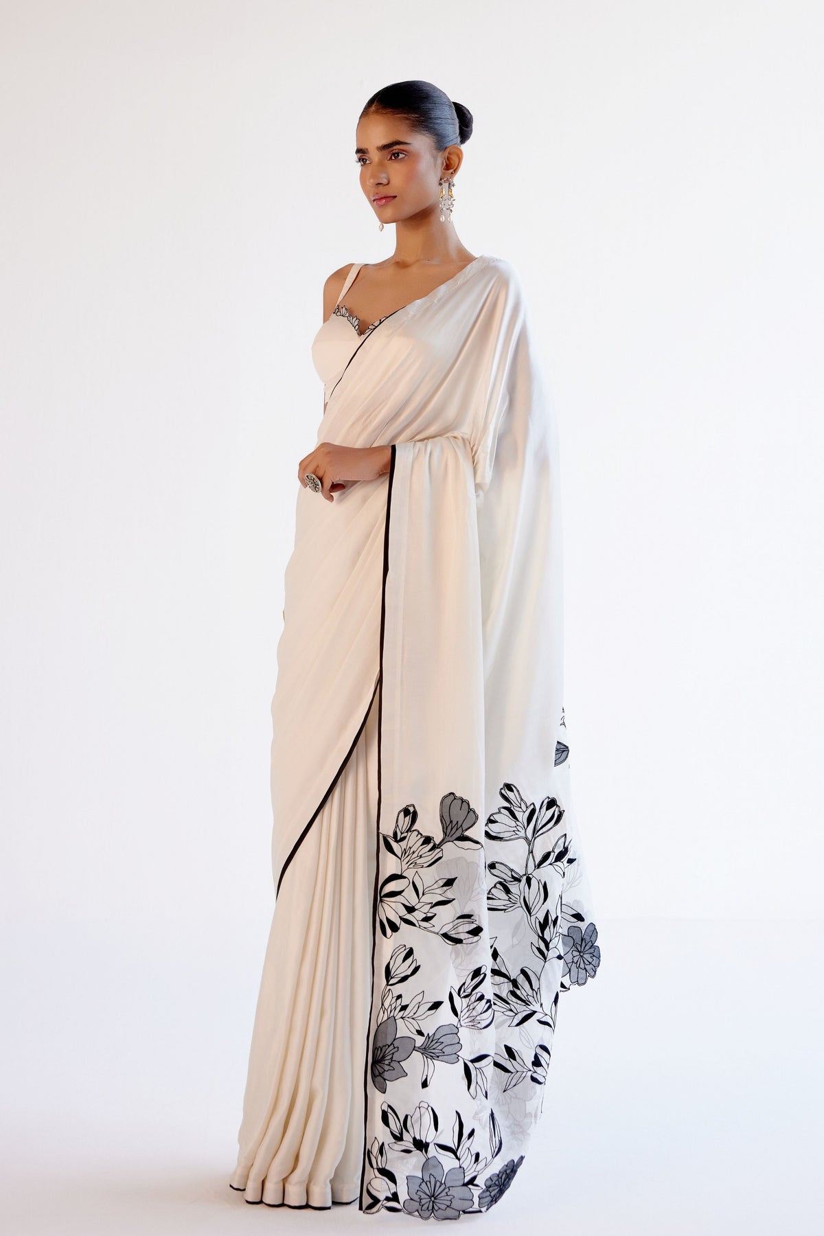 Ivory Modal Satin Saree Set