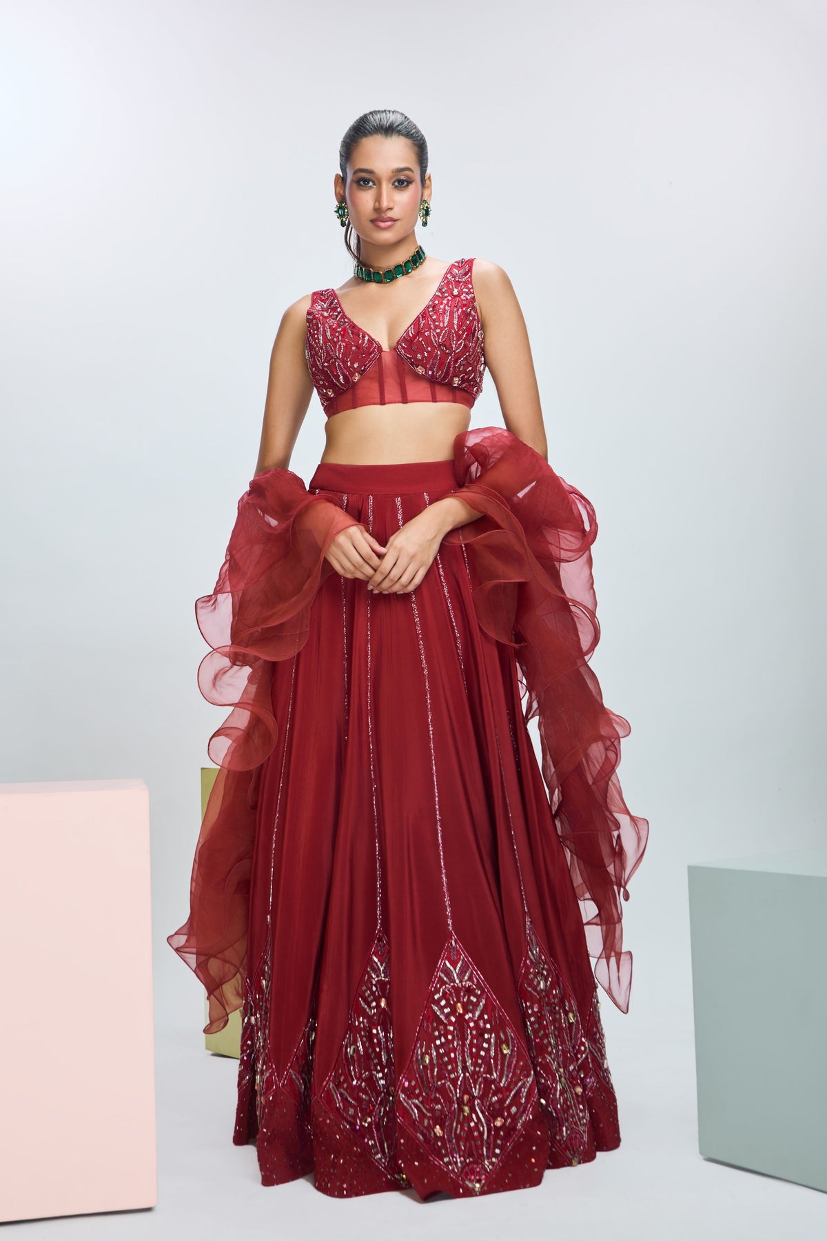 Intense Rust Embroidere Lehenga Set