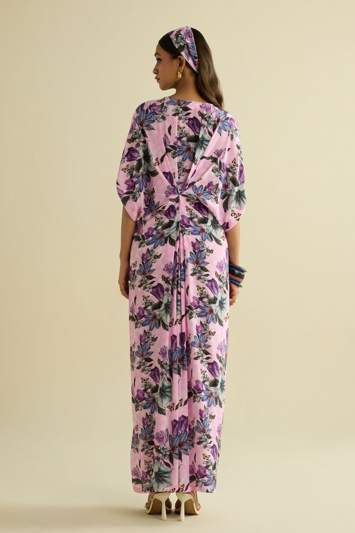 Pink Embroidered Printed Kaftan