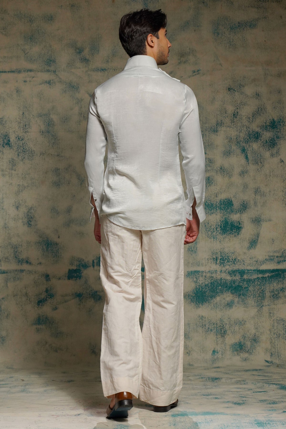 Silver Sandwash Drape Shirt Set