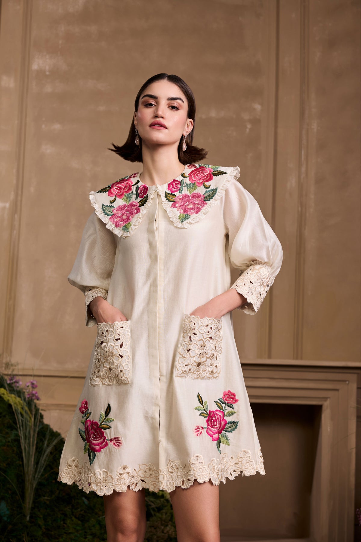 Ivory Rose Collared Short Dress
