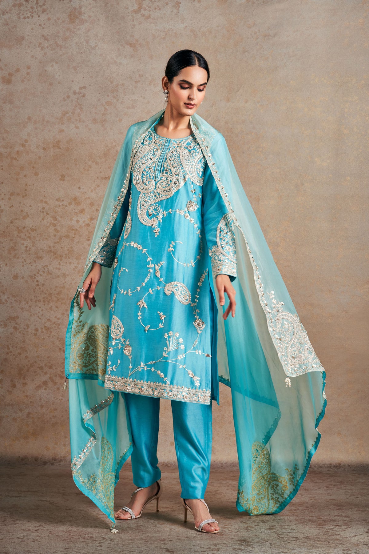 Turquoise Blue Hand Embellished Kurta Set