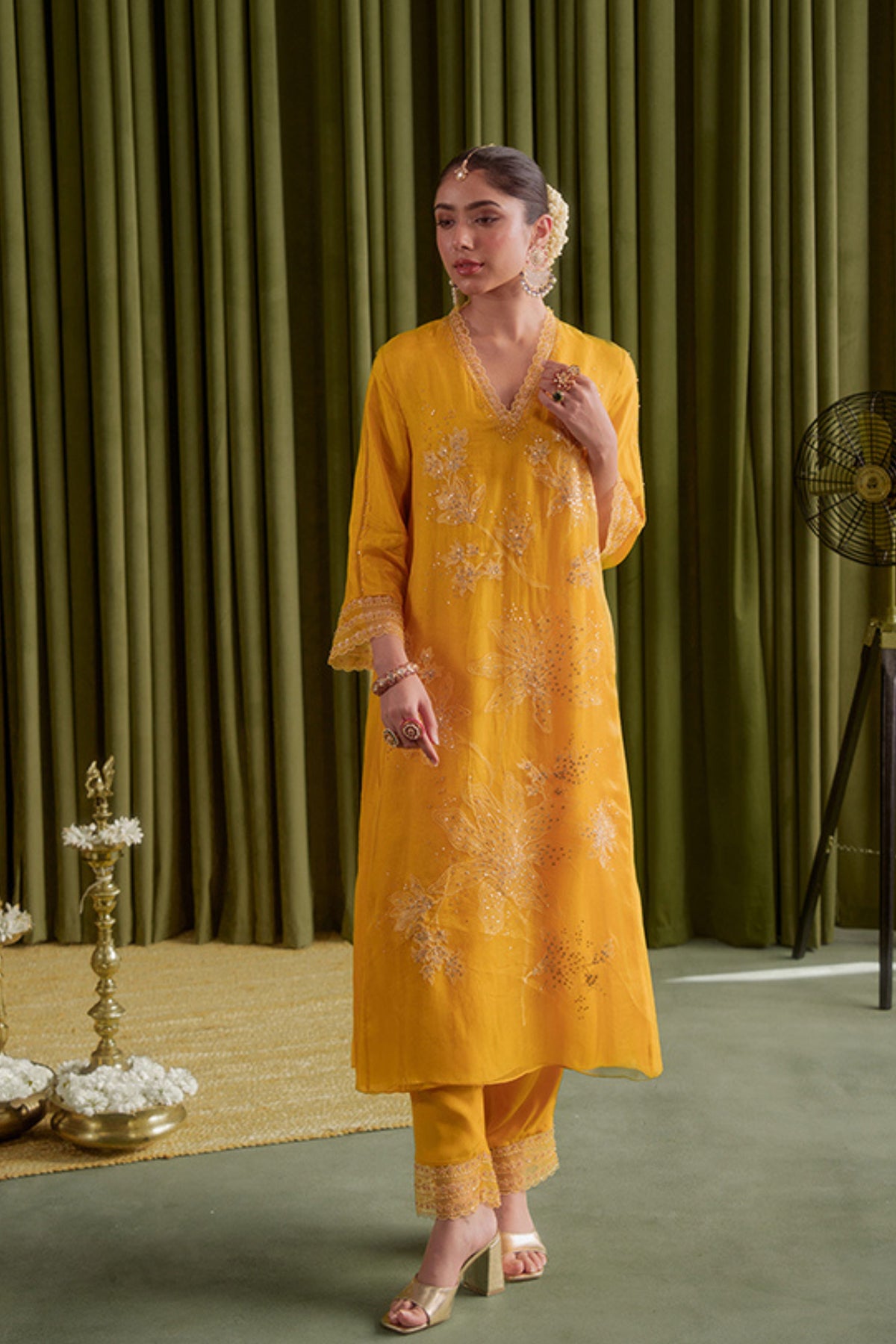 Golden Yellow Embroidery Kurta Set