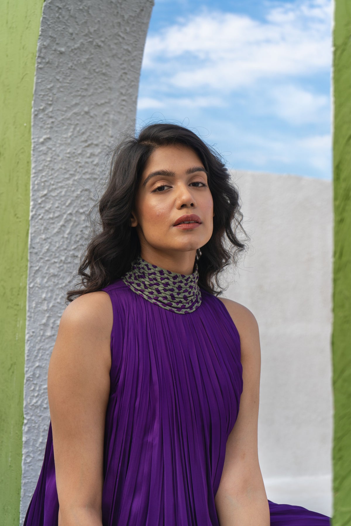 Purple-green Gather Gown