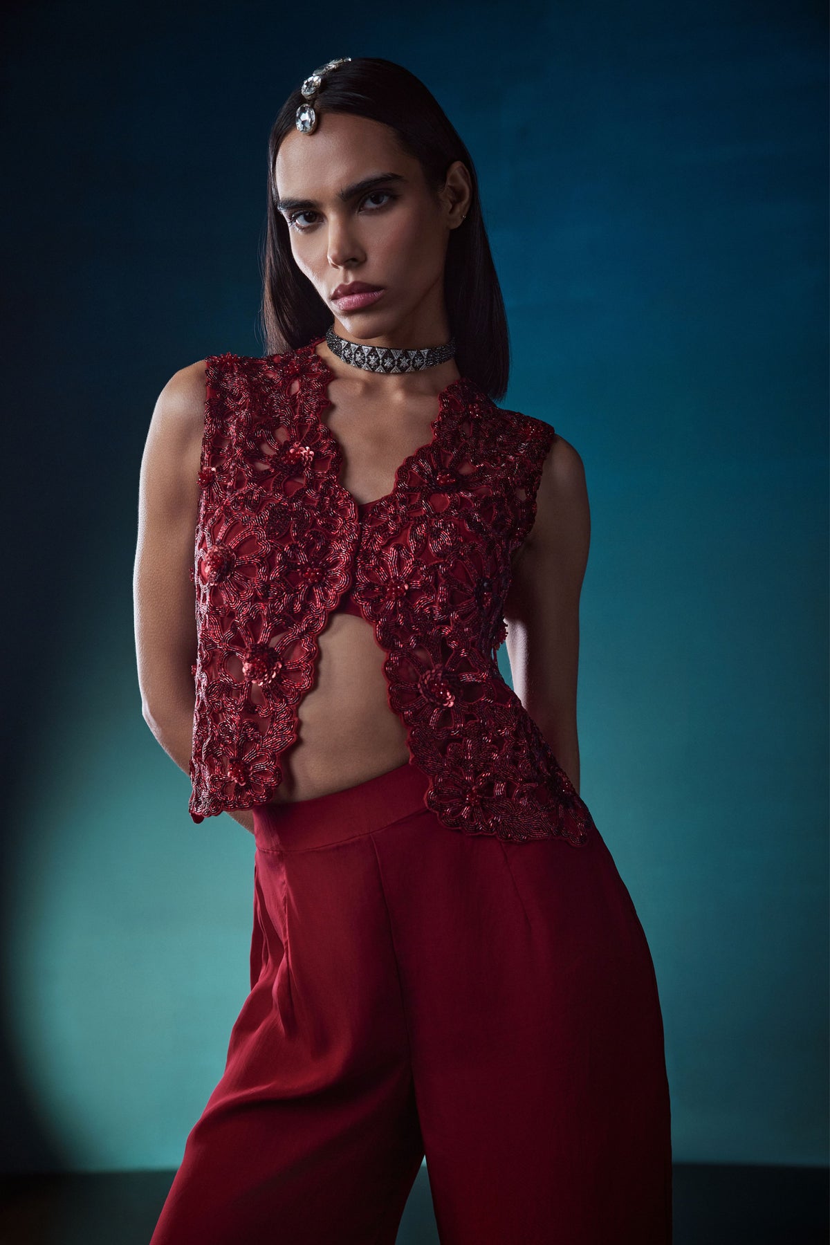 Red Short Jacket Set