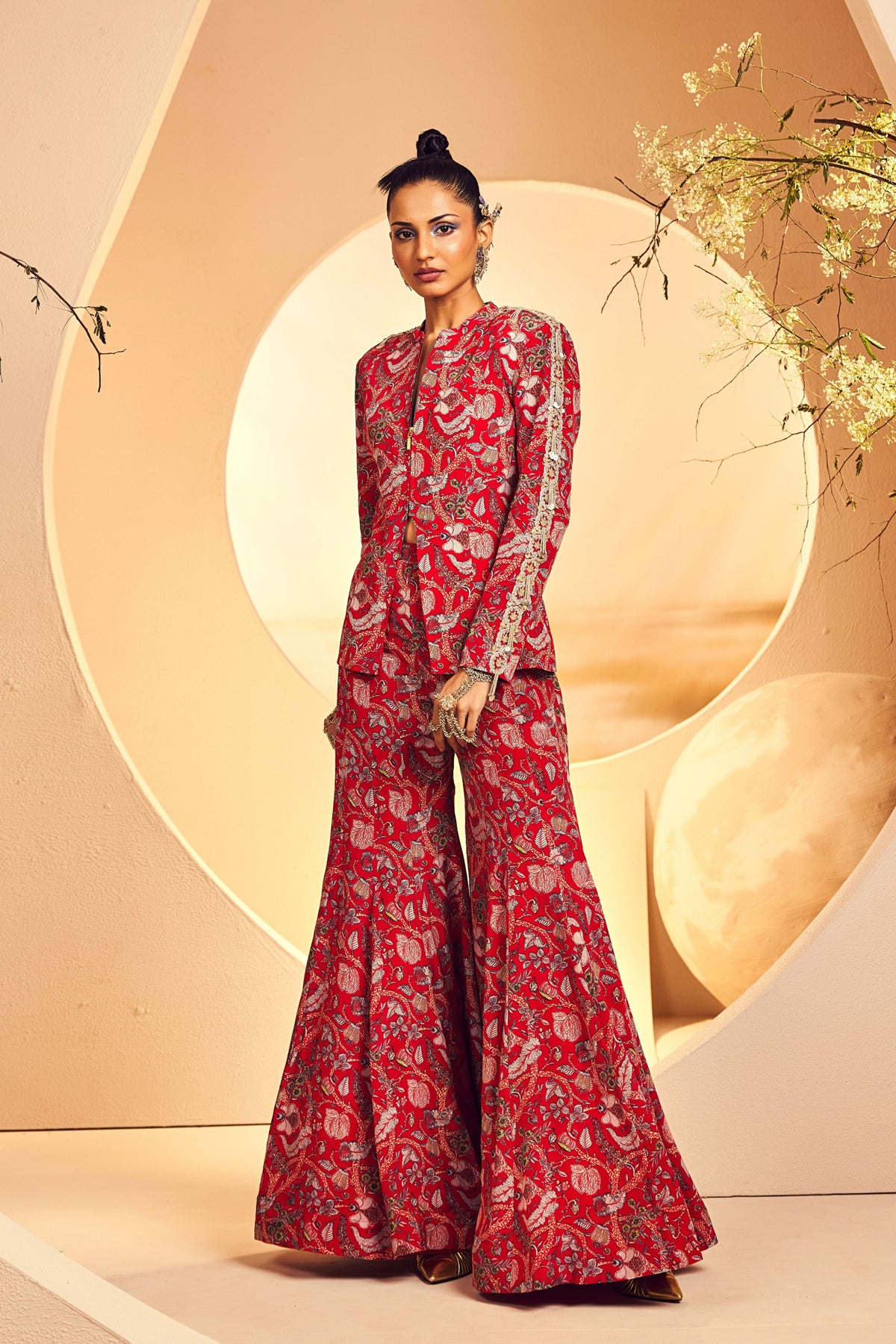 Red Kalmkari Border Blazer