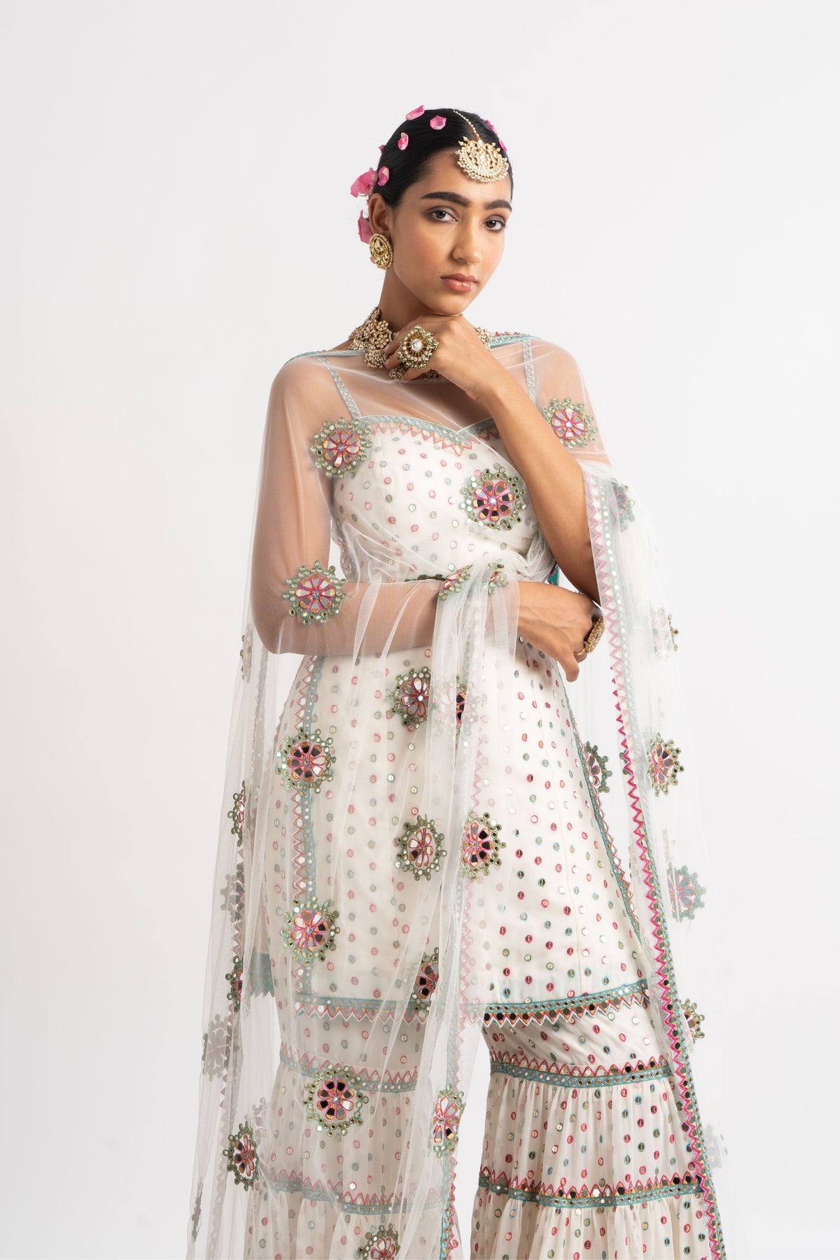 White multi tier sharara