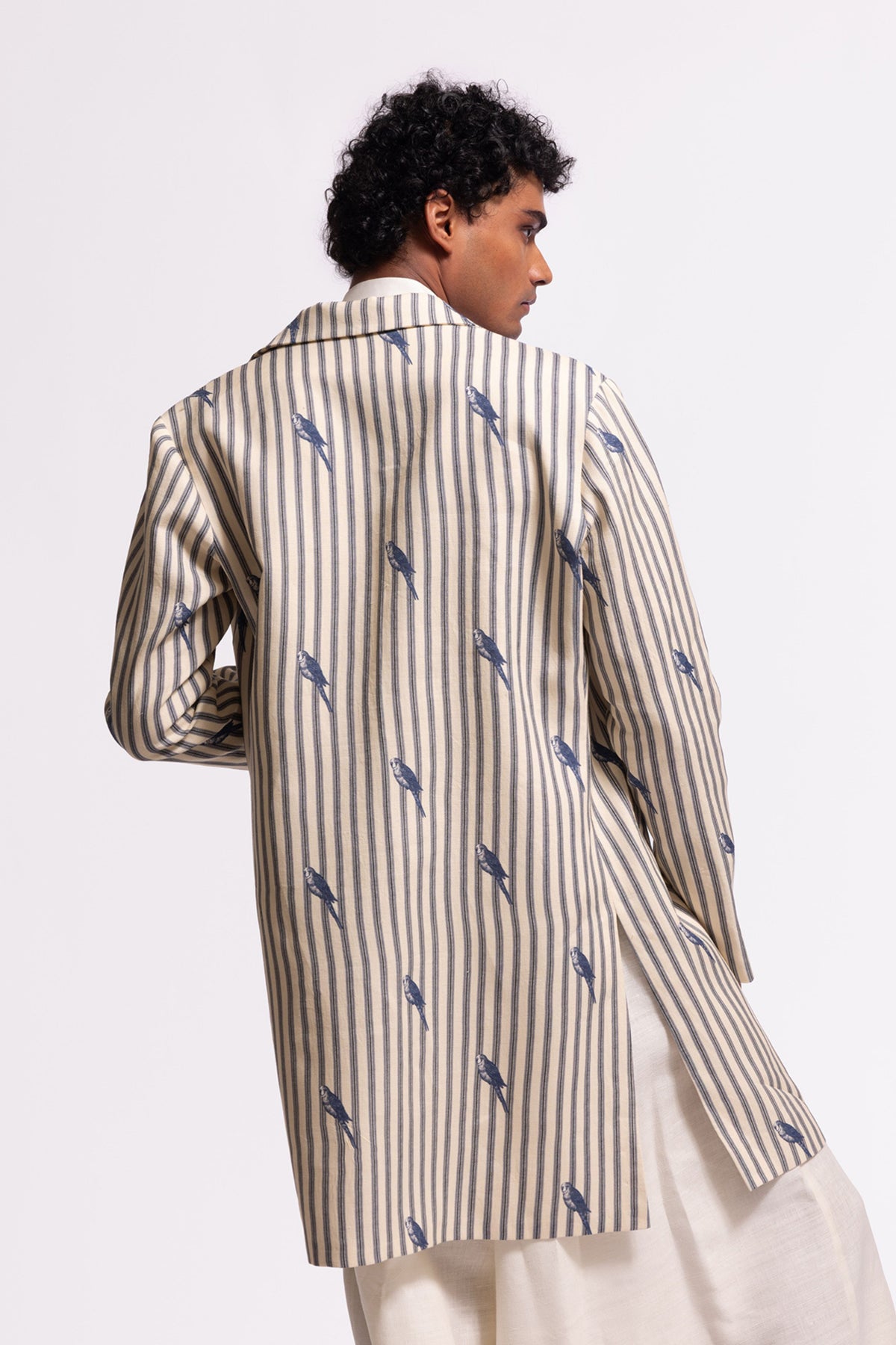 Ivory Bird Printed Long Jacket