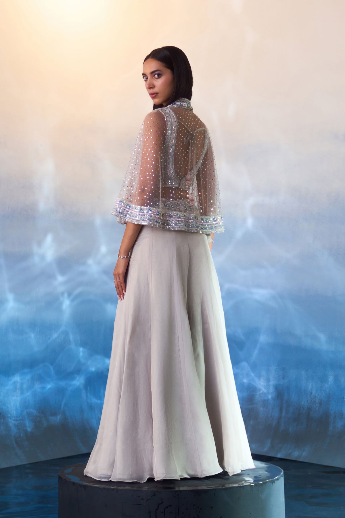 Grey Organza Cape Set