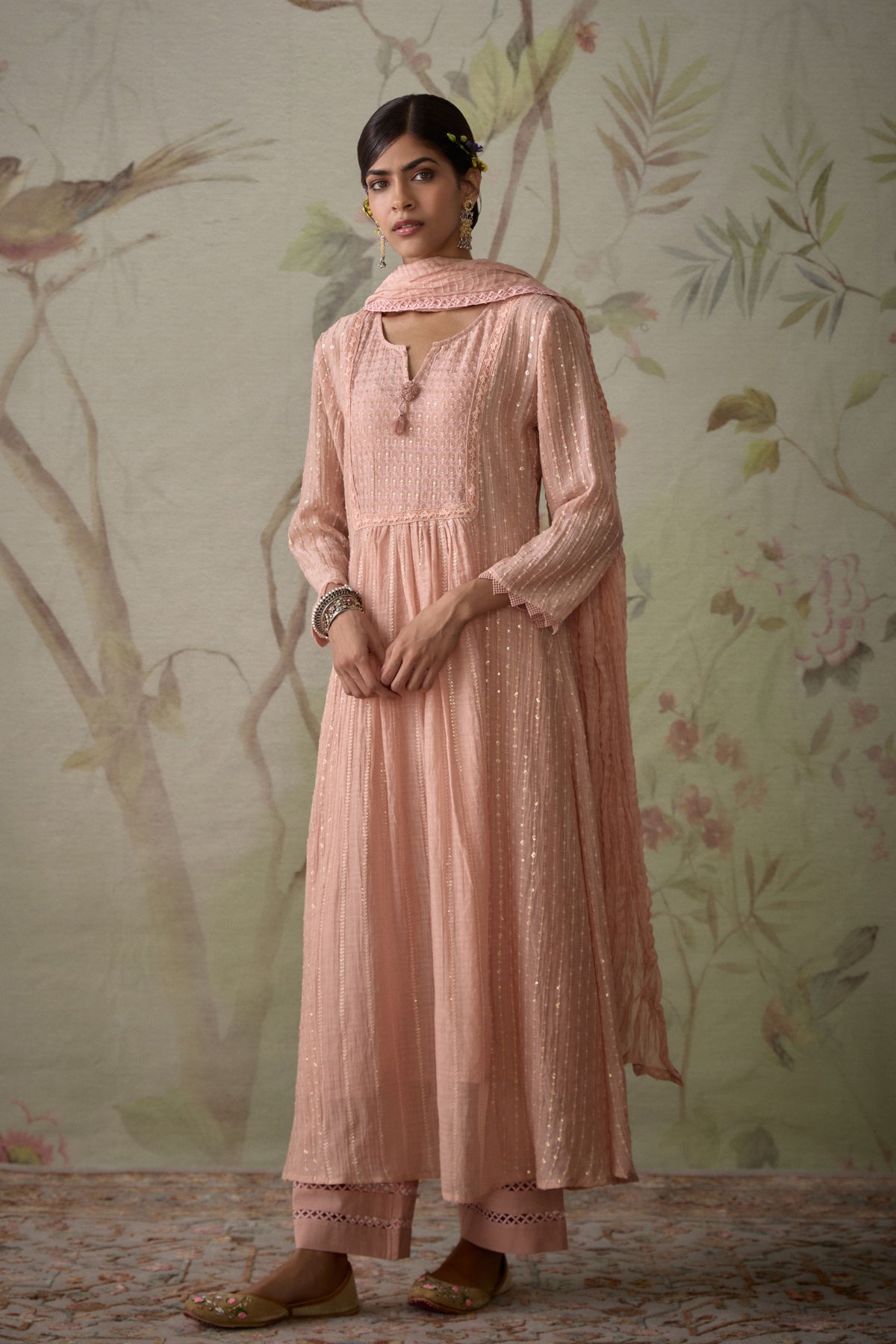 Pink A-line Kurta Set